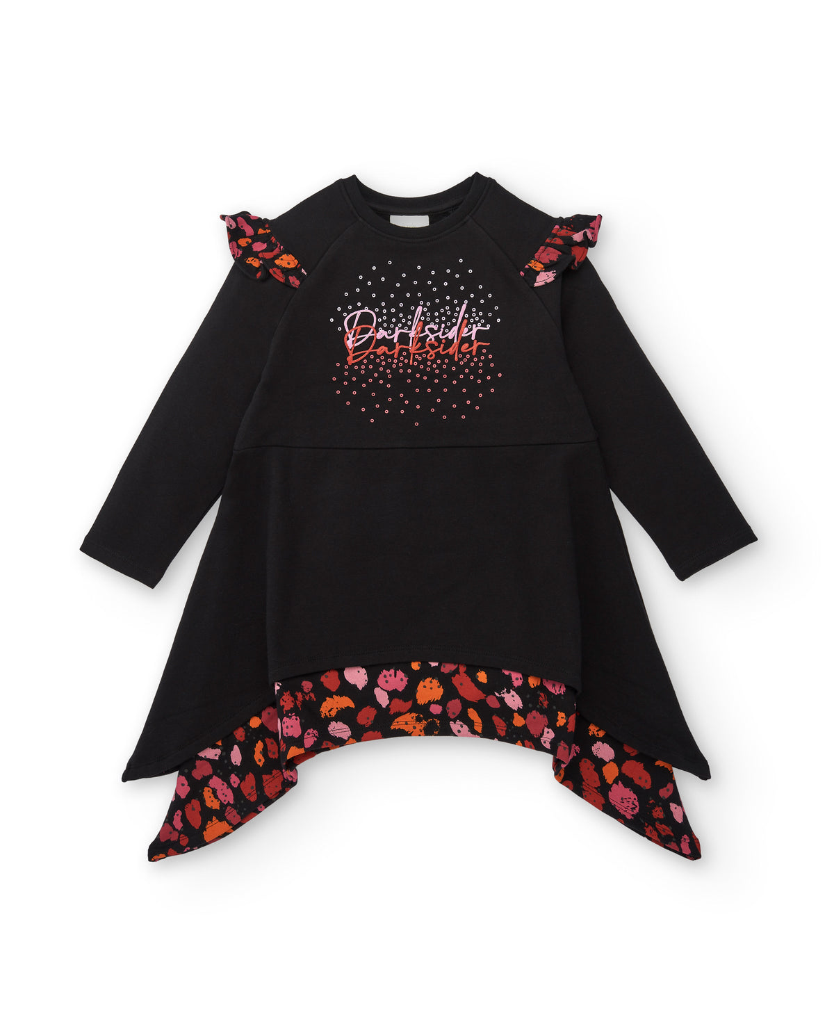 Vestido negro con volantes estampados para niña colección Dark