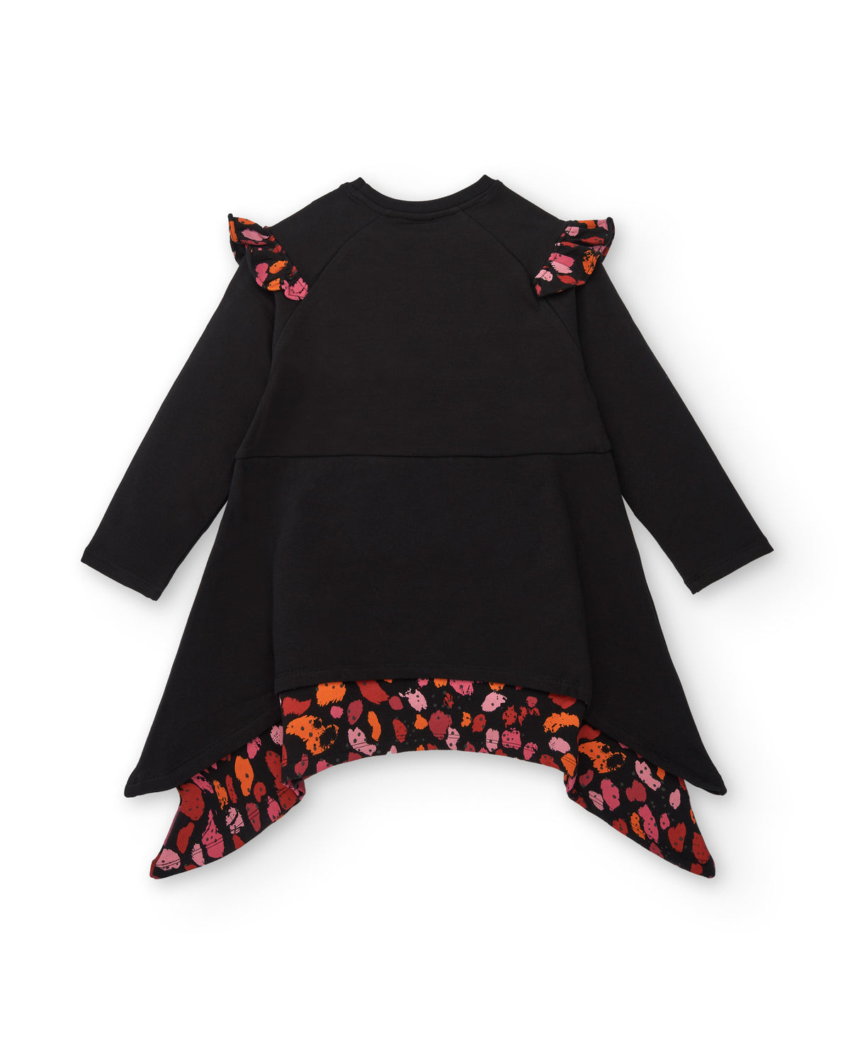 Vestido negro con volantes estampados para niña colección Dark
