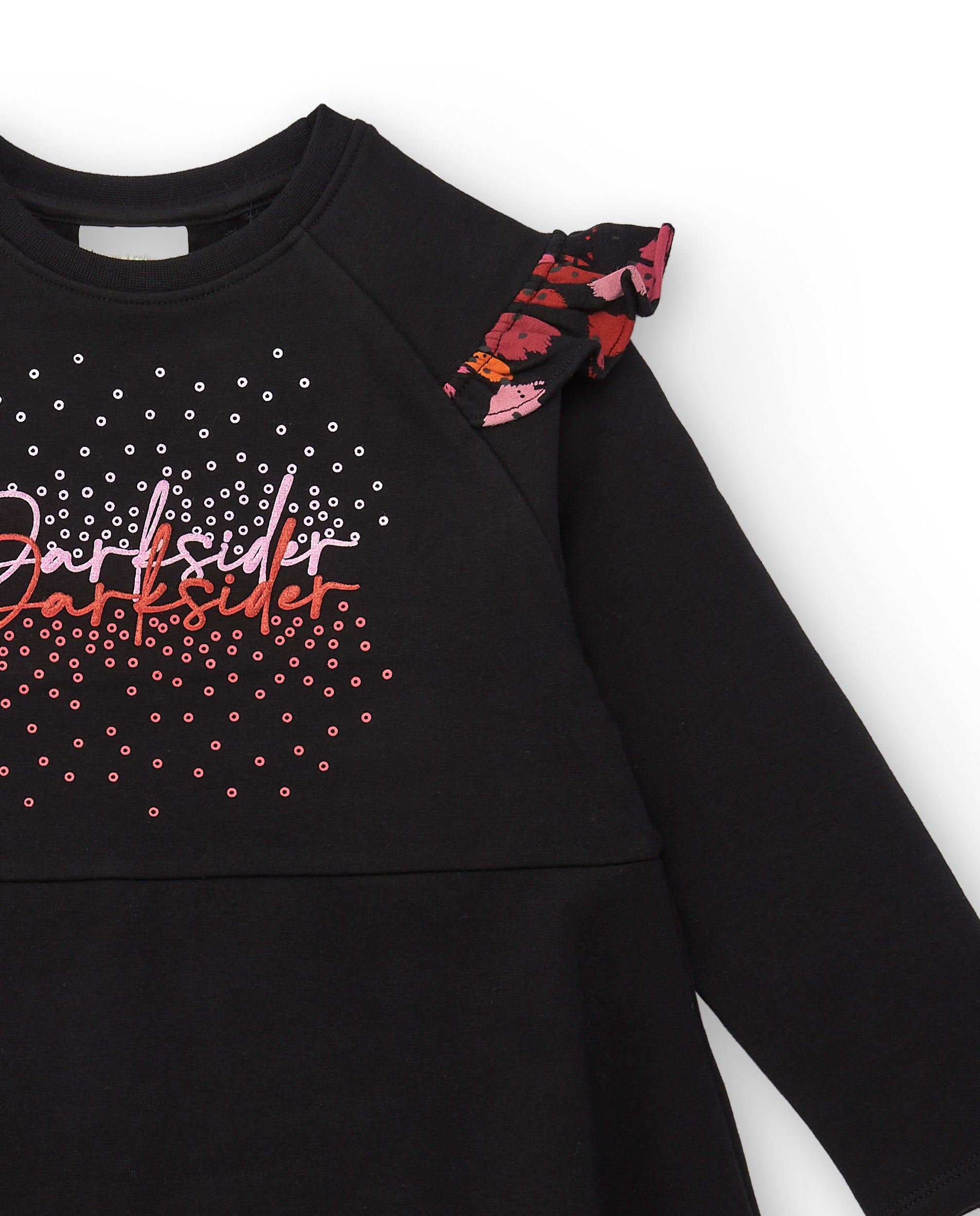 Vestido negro con volantes estampados para niña colección Dark