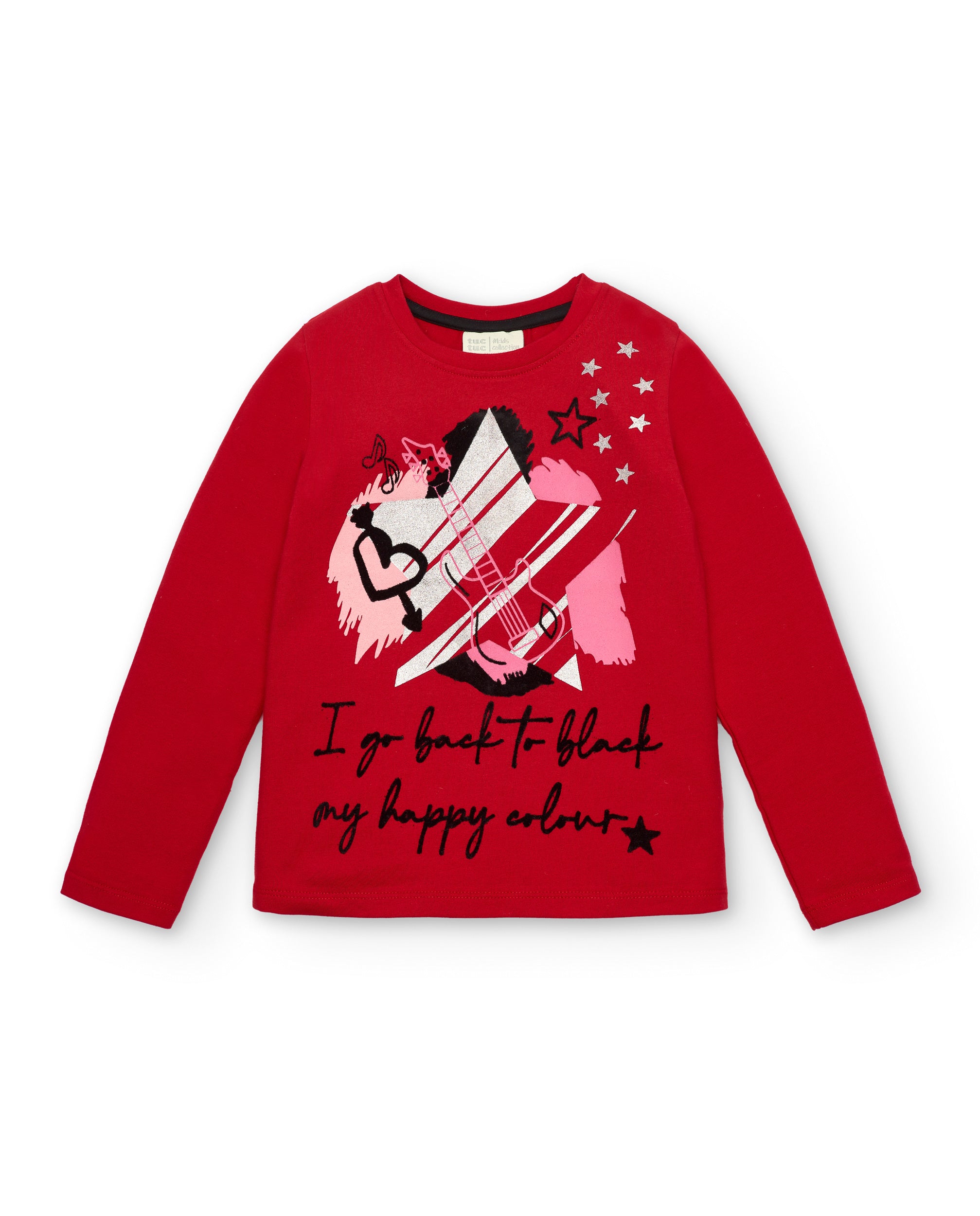 Camiseta manga larga roja con estampado gráfico para niña