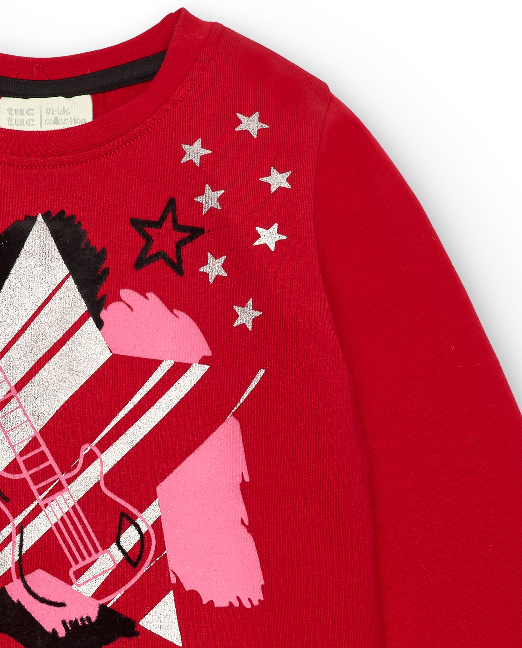 Camiseta manga larga roja con estampado gráfico para niña