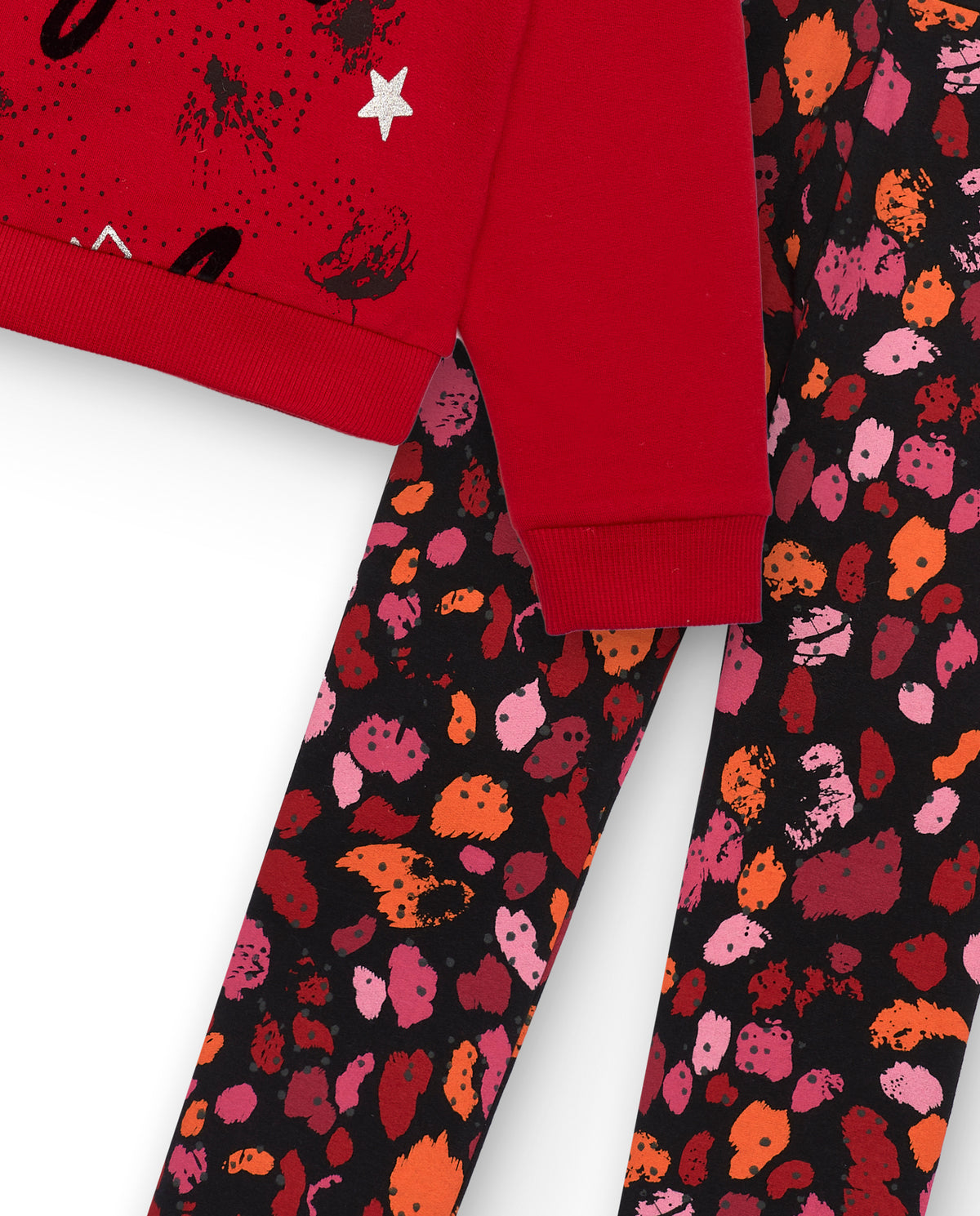 Conjunto de sudadera roja con leggings estampados para niña