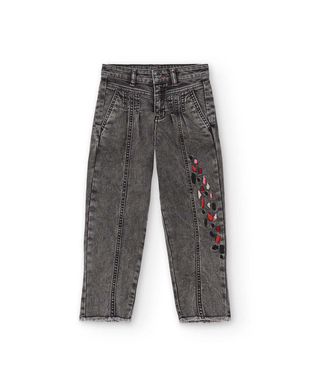 Pantalones vaqueros grises con detalles bordados para niña