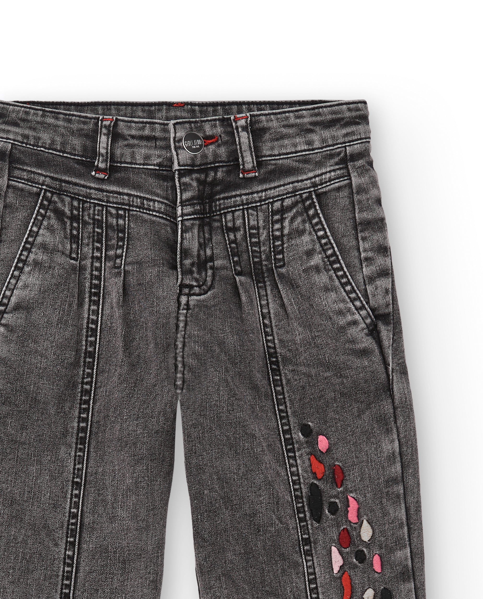 Pantalones vaqueros grises con detalles bordados para niña