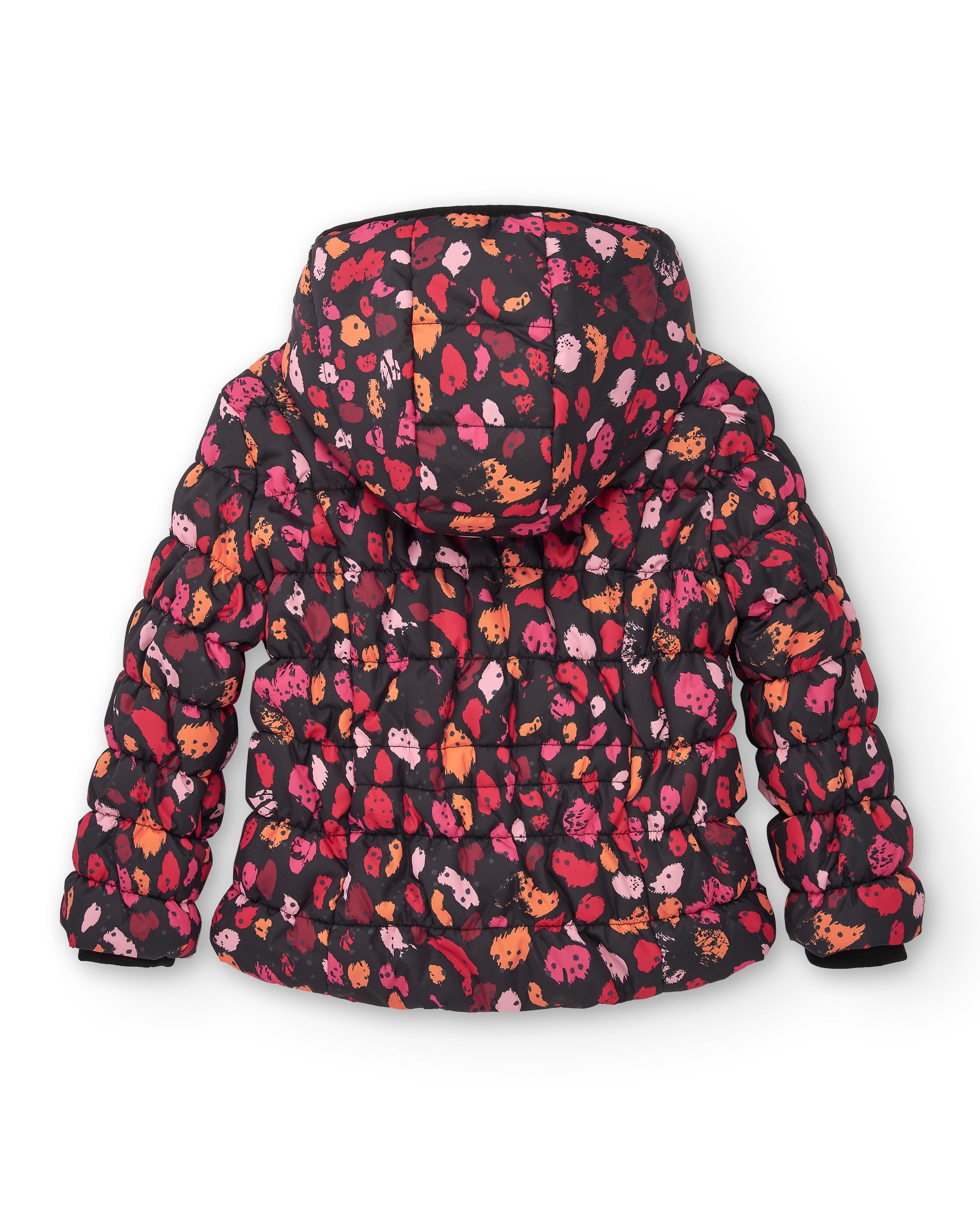 Abrigo acolchado negro con estampado floral para niña colección