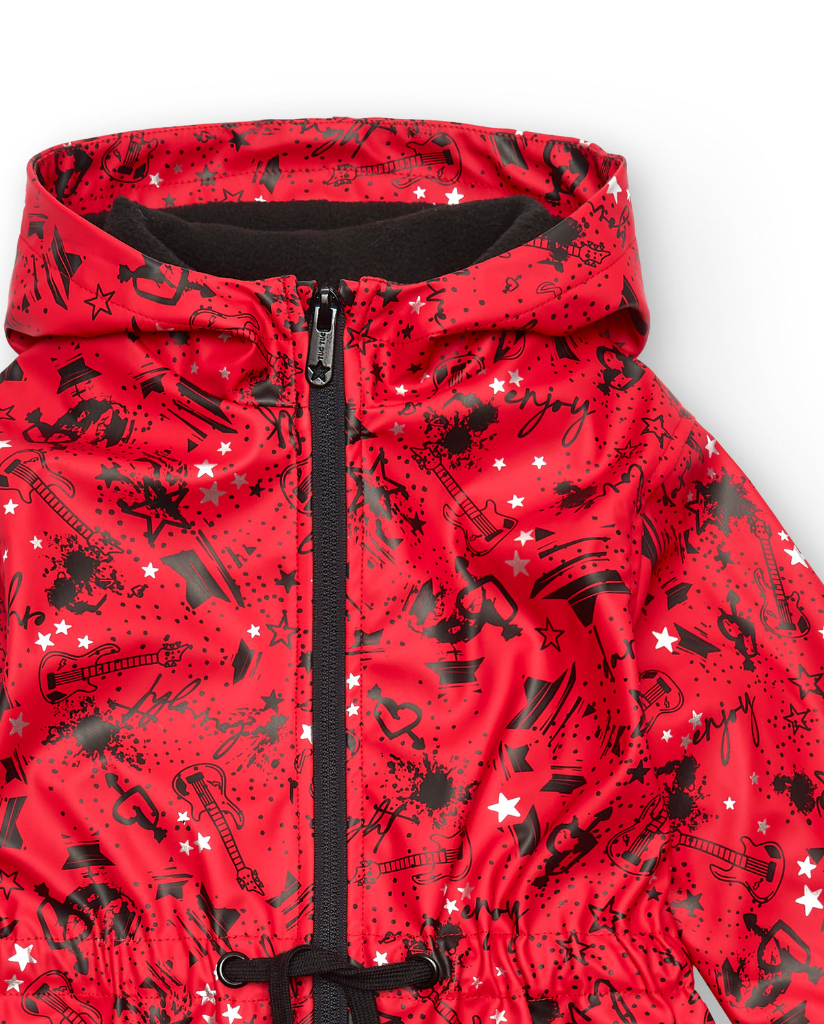 Chubasquero rojo con estampado rockero para niña colección Dark
