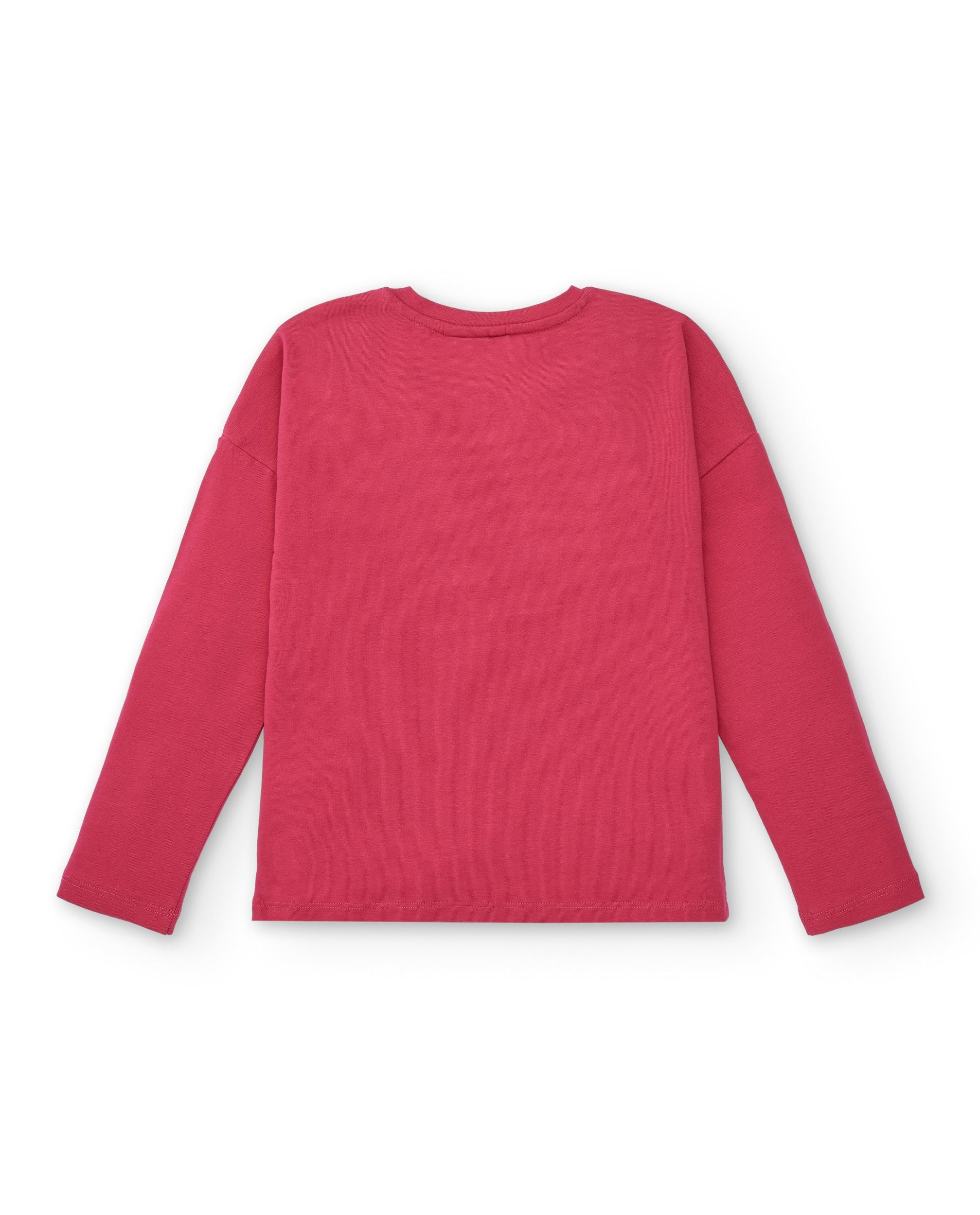 Camiseta manga larga rosa con estampado de corazón para niña