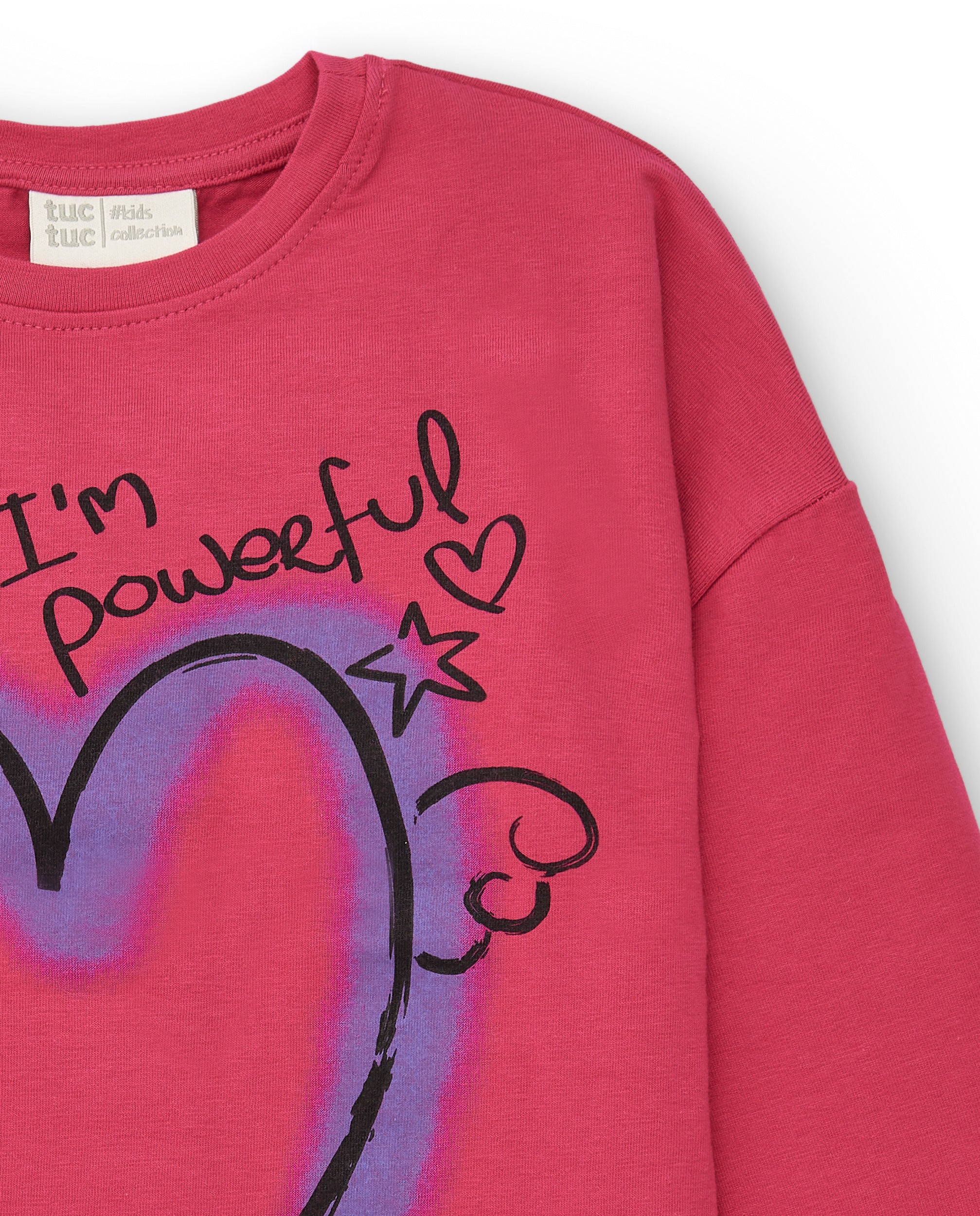 Camiseta manga larga rosa con estampado de corazón para niña