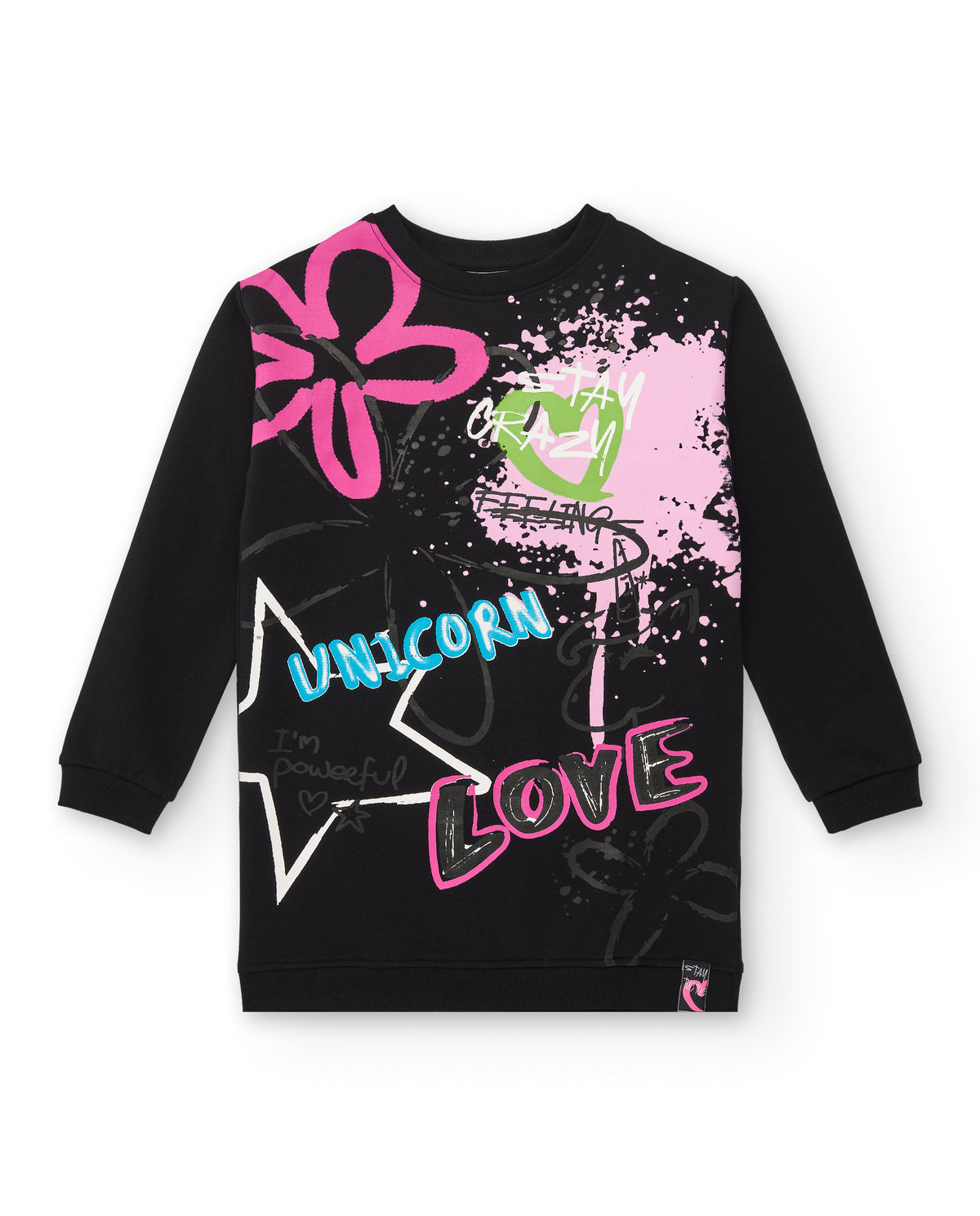Vestido negra con estampado gráfico para niña colección Crazy