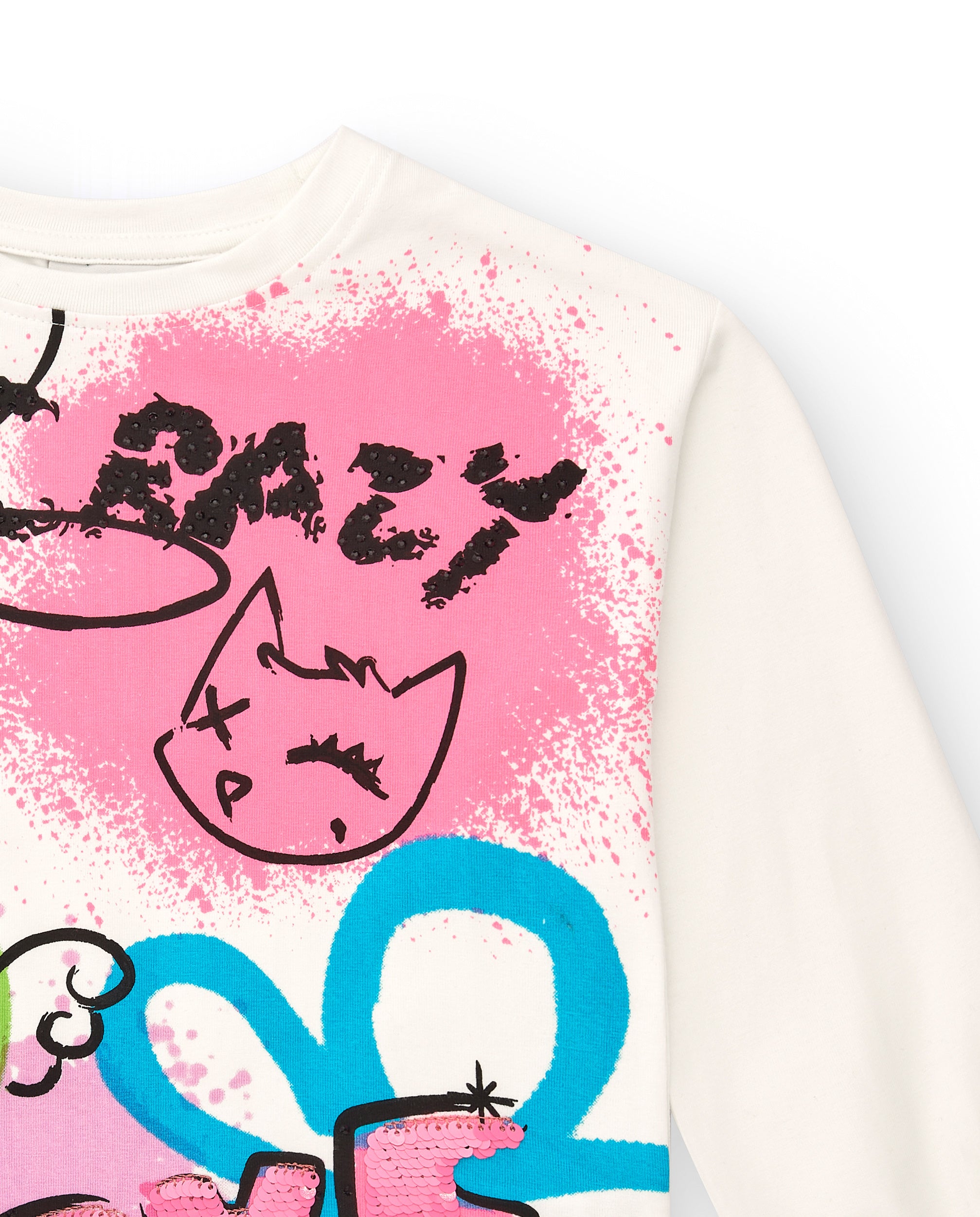 Camiseta blanca con estampado grafiti para niña colección Crazy