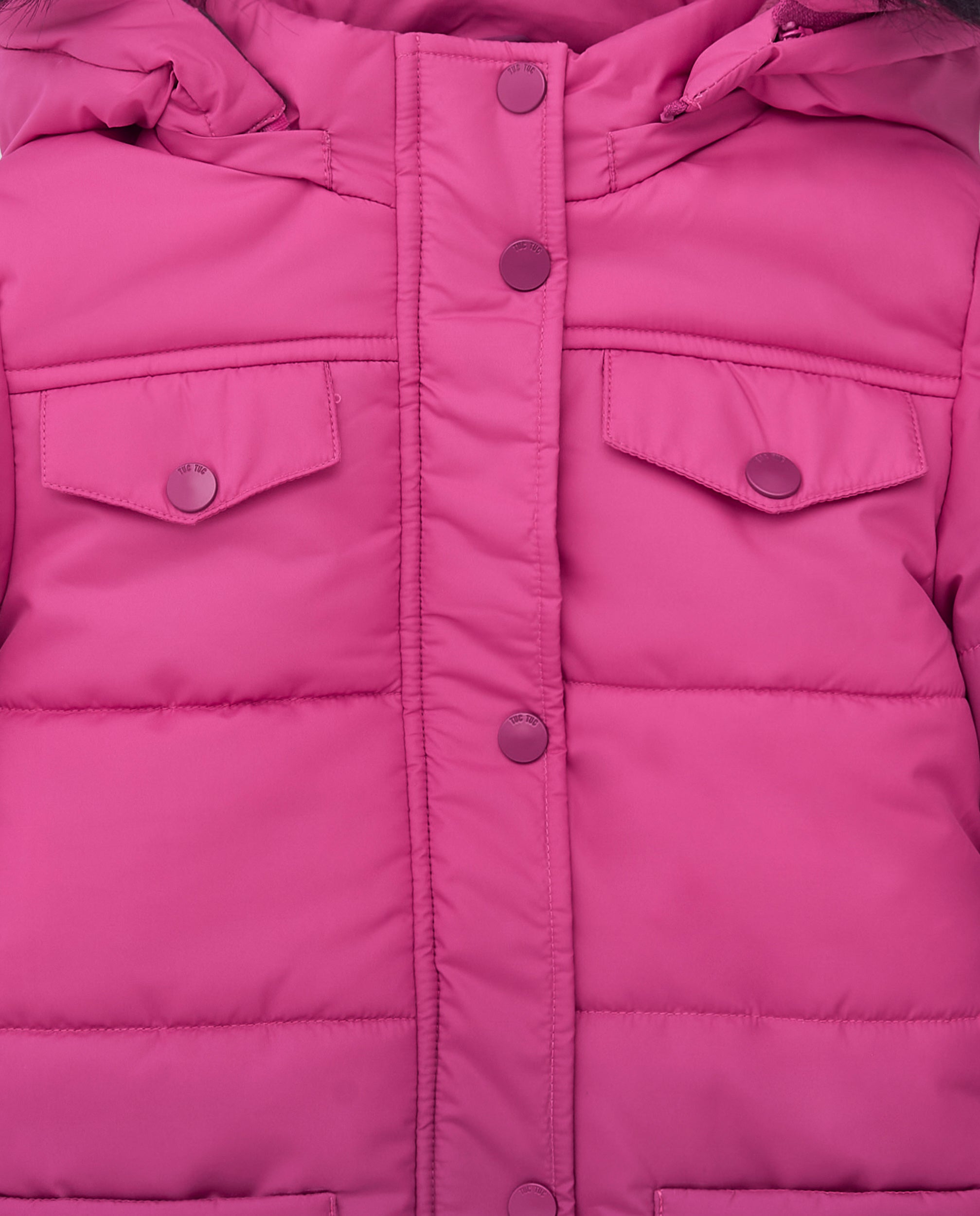 Abrigo acolchado degradado rosa con capucha de pelo para niña