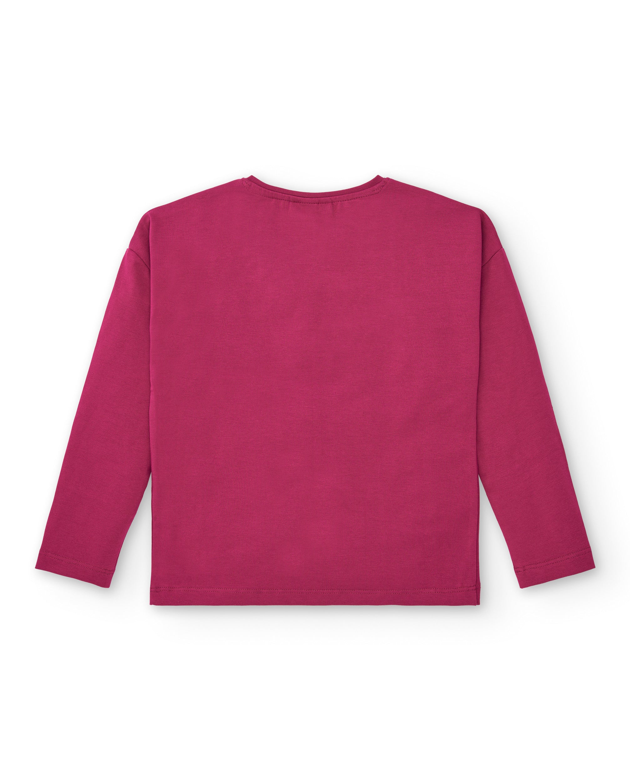 Camiseta fucsia con detalles florales y texto para niña