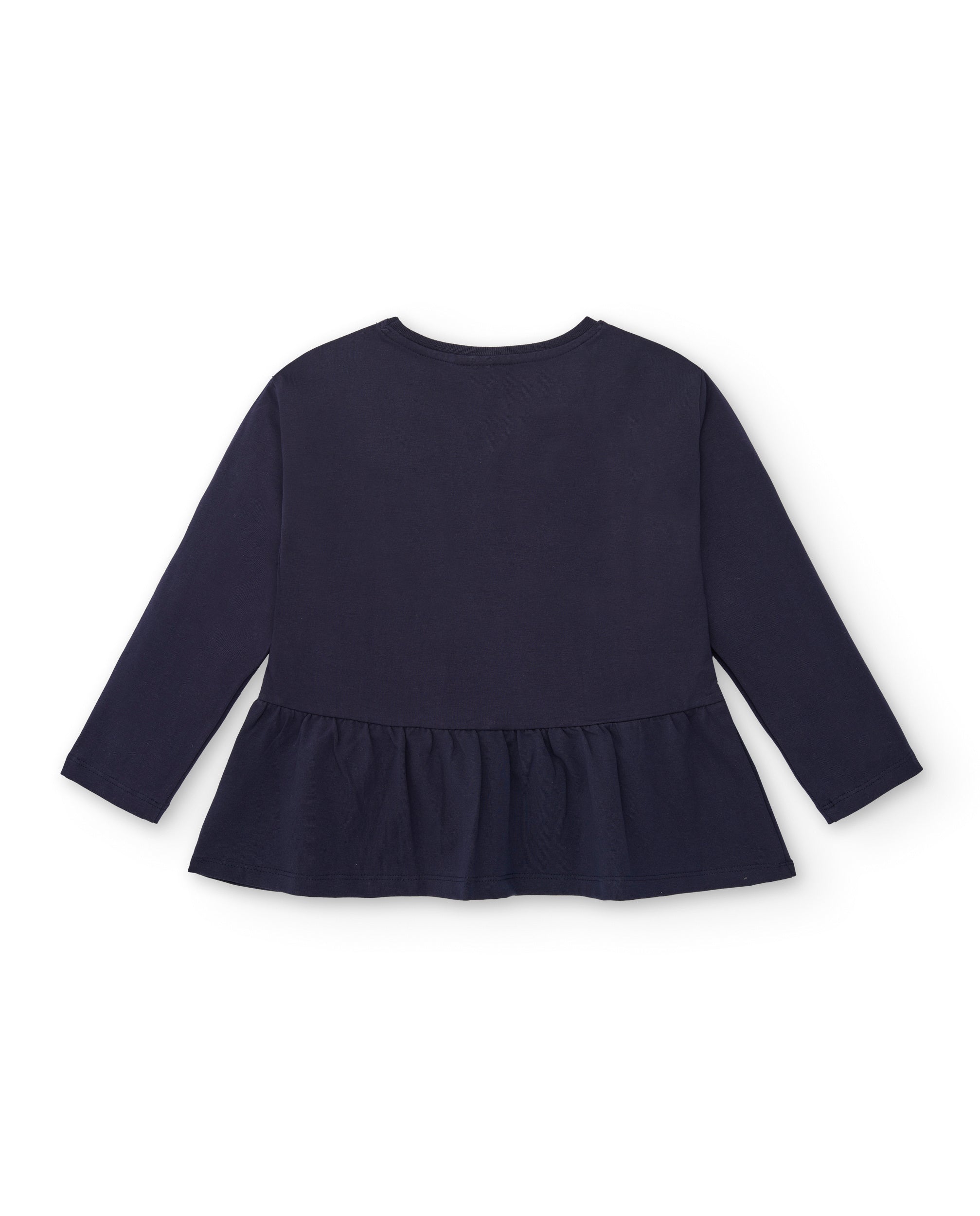 Camiseta azul marino con detalles florales para niña colección