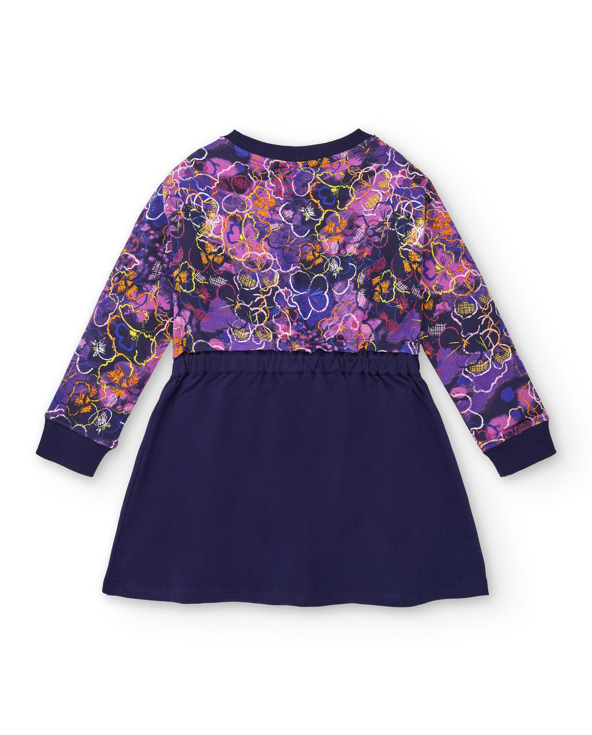 Vestido azul marino con estampado floral para niña colección