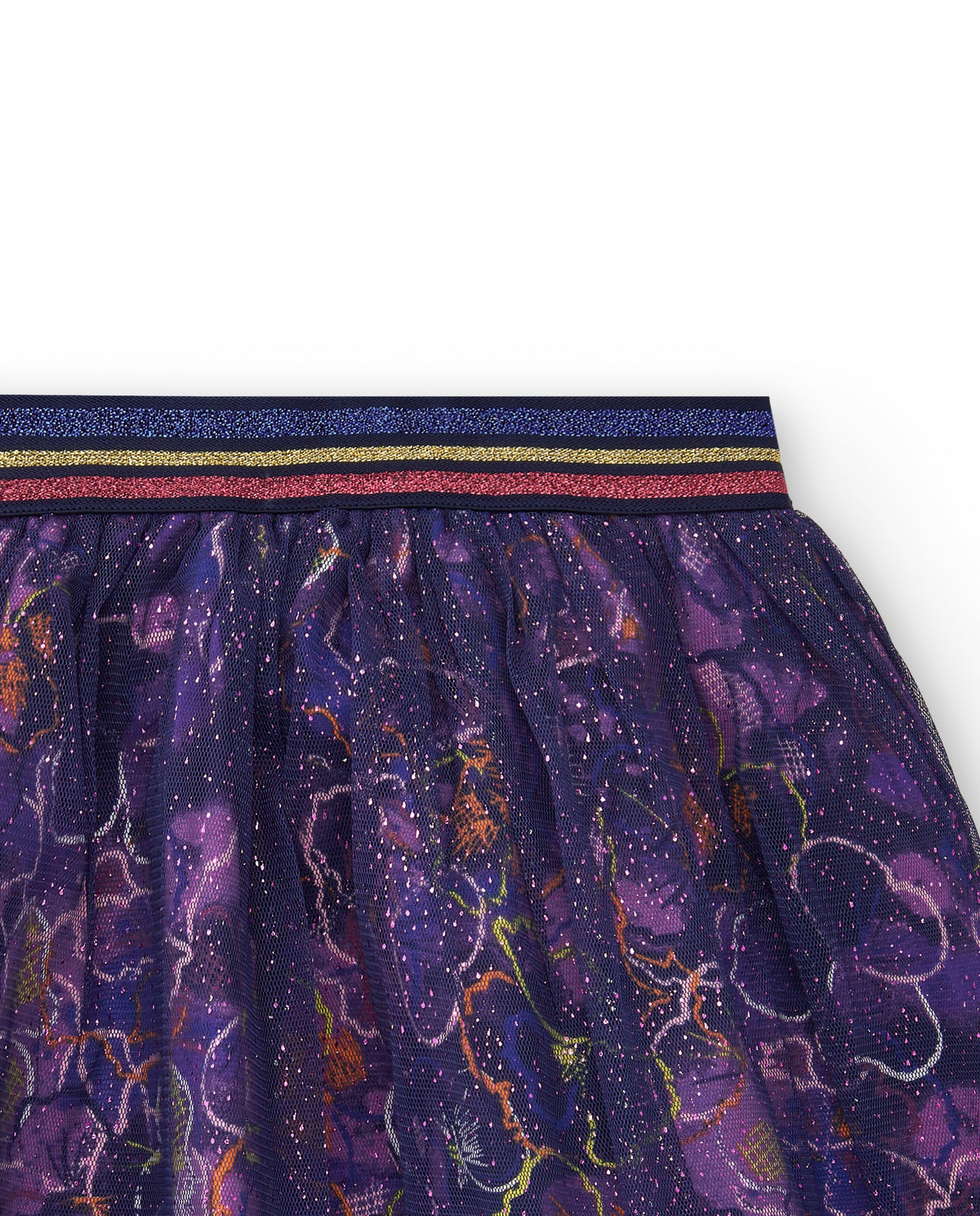 Falda de tul morada con estampado floral para niña colección