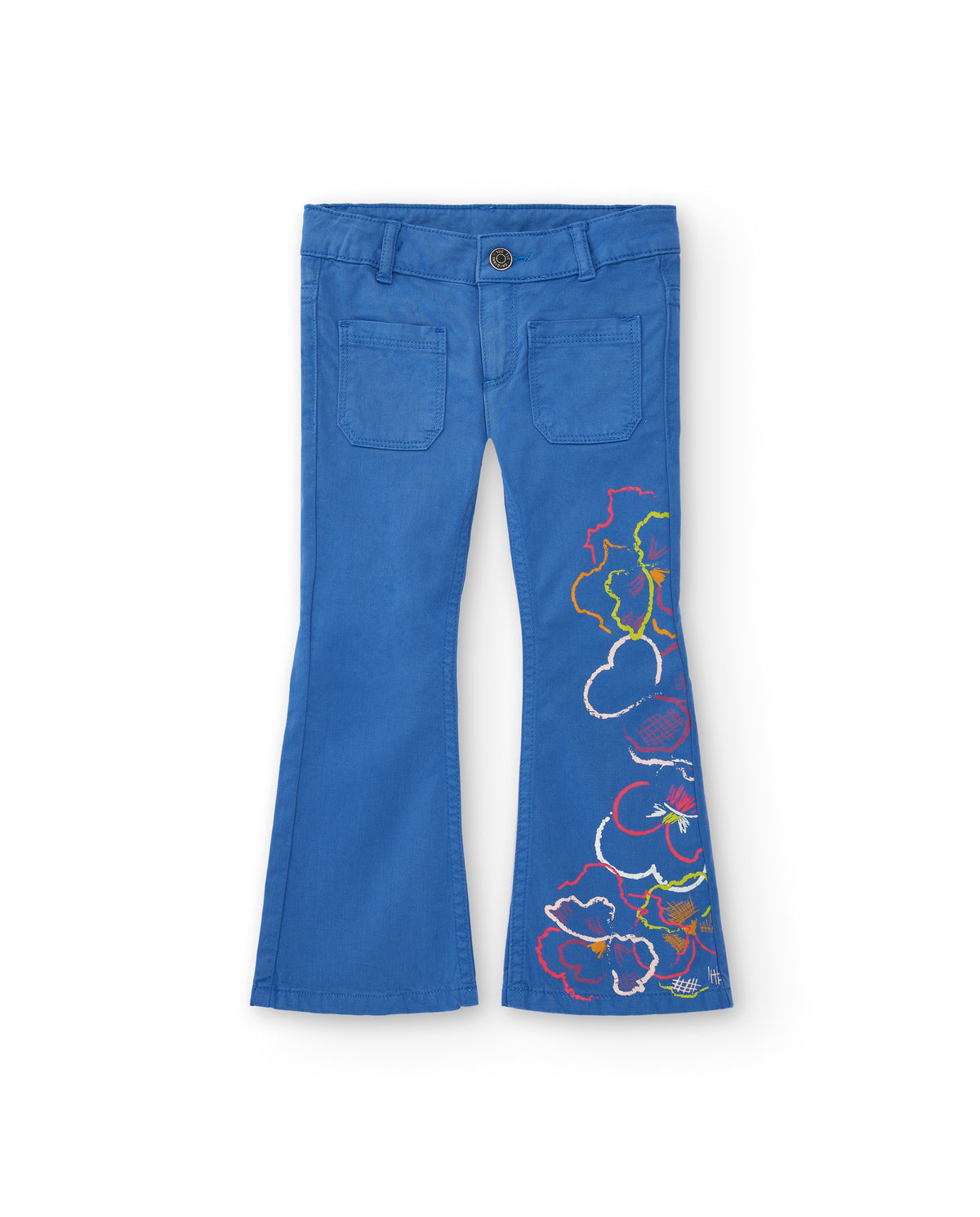 Pantalón azul con bordado floral para niña colección Cold Days