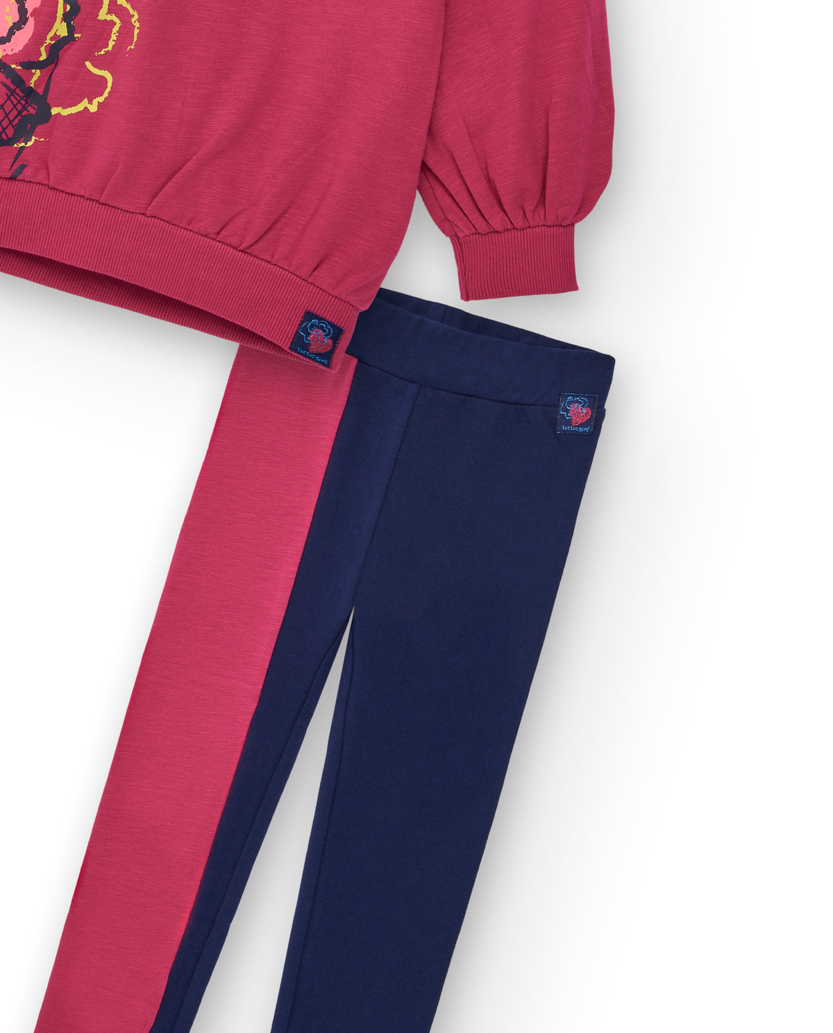 Conjunto de sudadera fucsia con leggings bicolor para niña