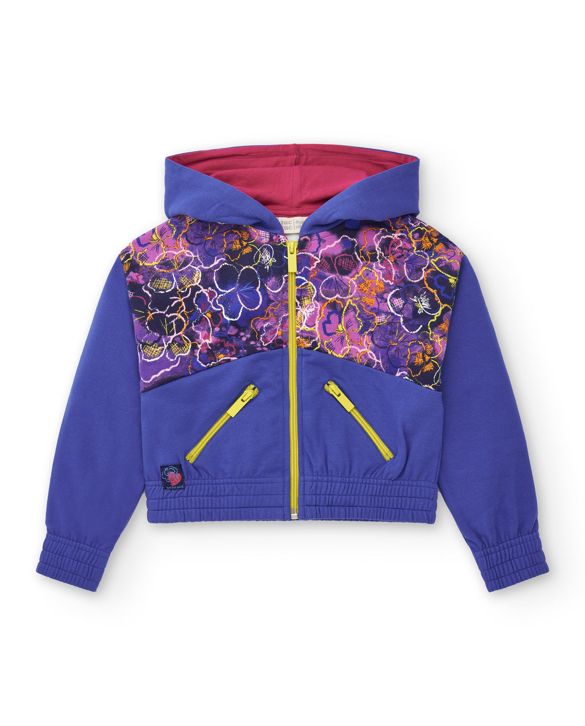 Chaqueta morada con capucha y estampado floral para niña de la