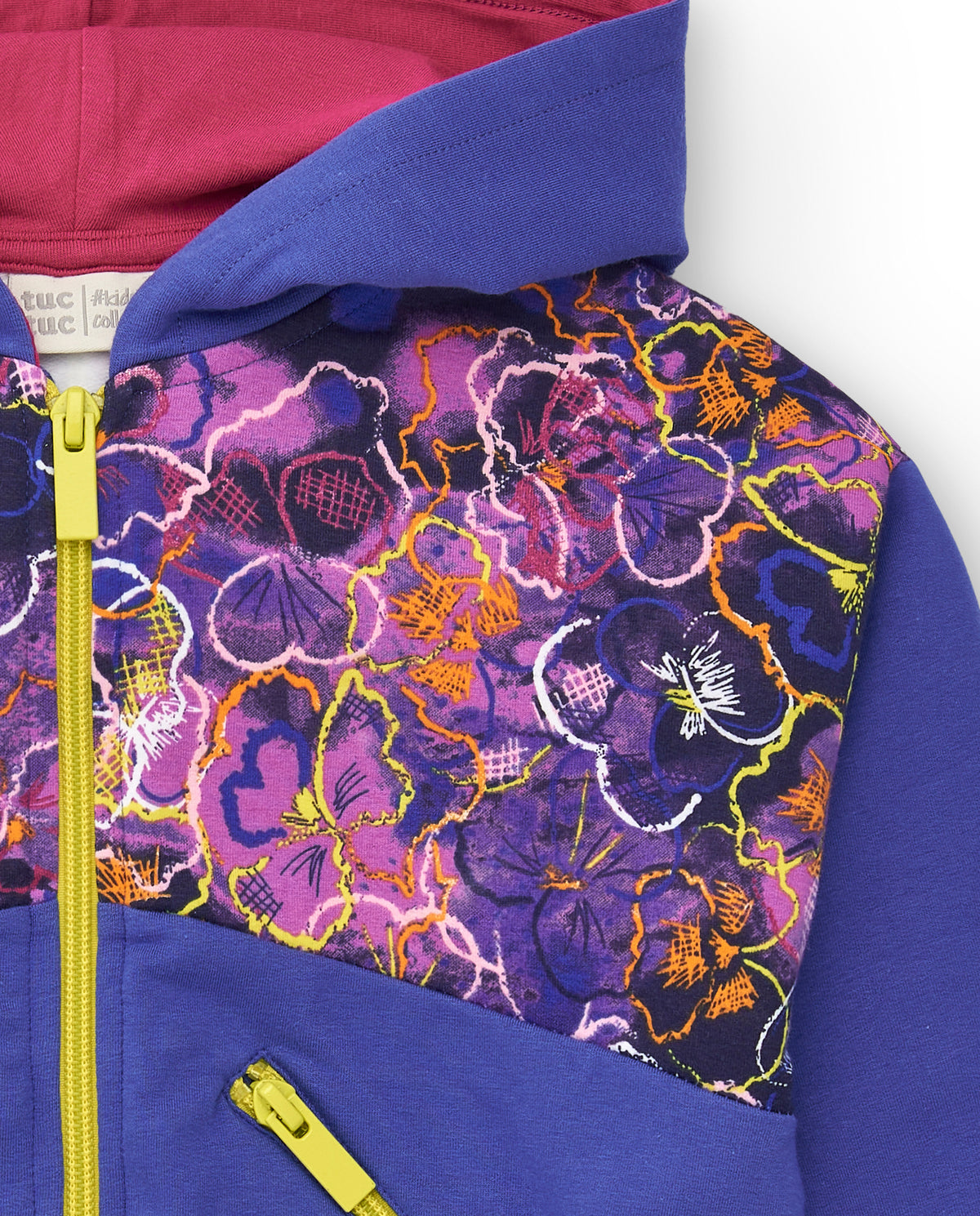 Chaqueta morada con capucha y estampado floral para niña de la