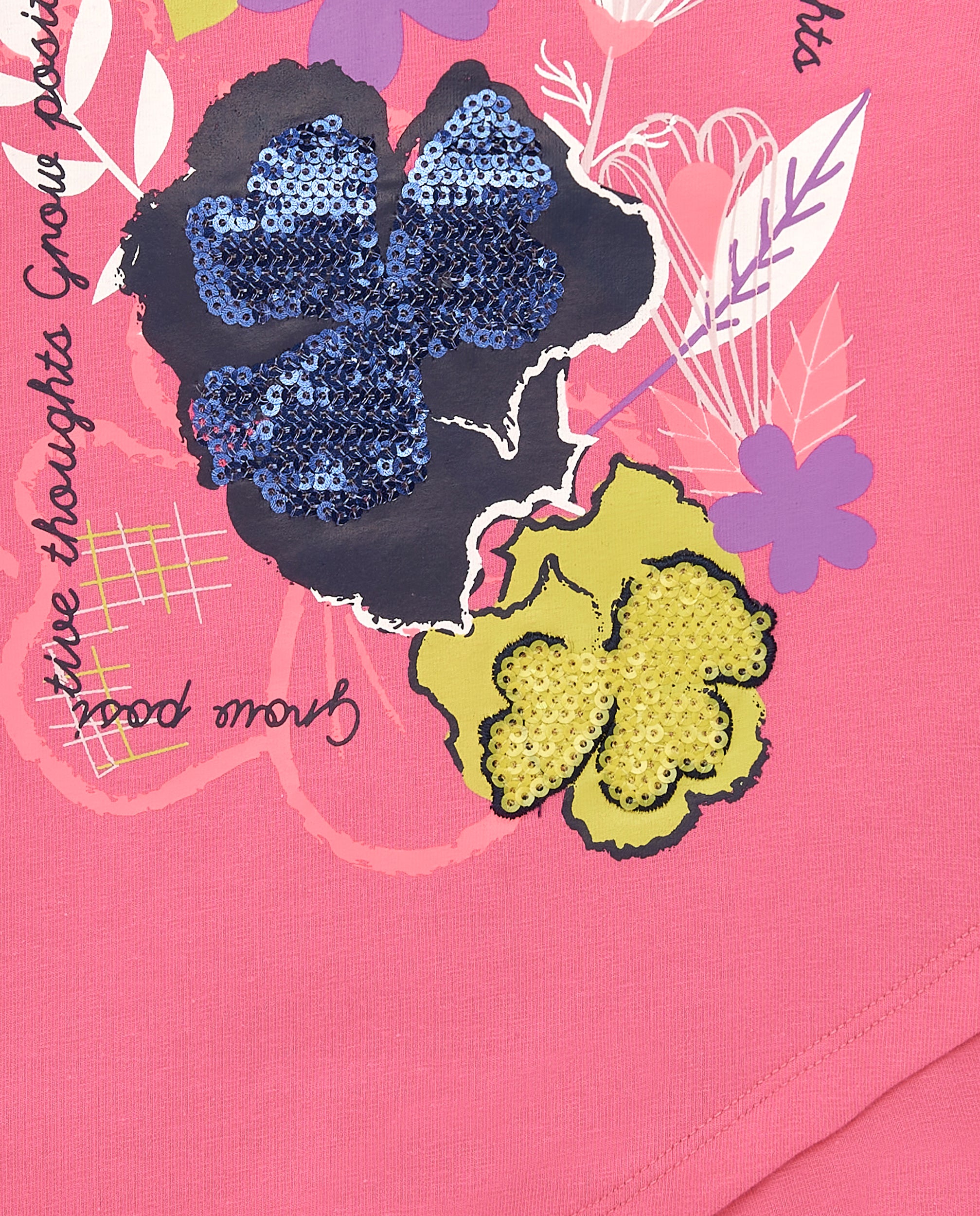 Camiseta rosa con estampado floral y lentejuelas para niña de
