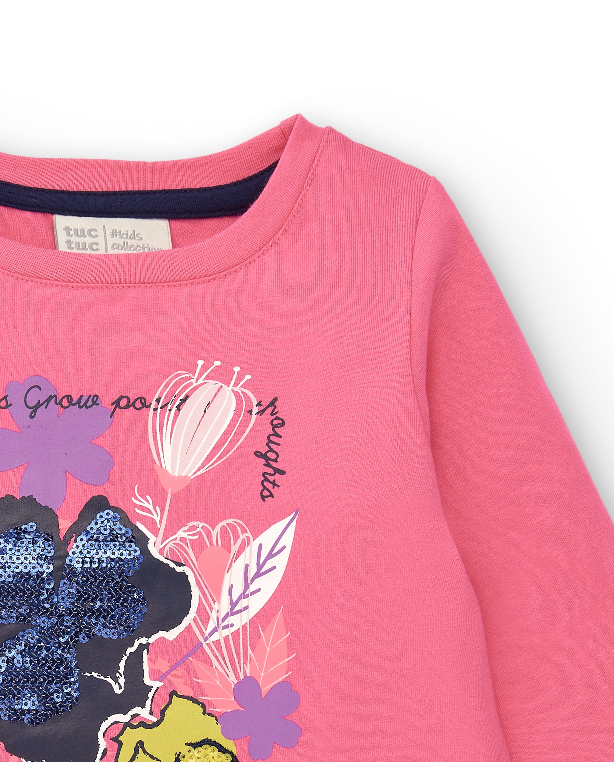 Camiseta rosa con estampado floral y lentejuelas para niña de