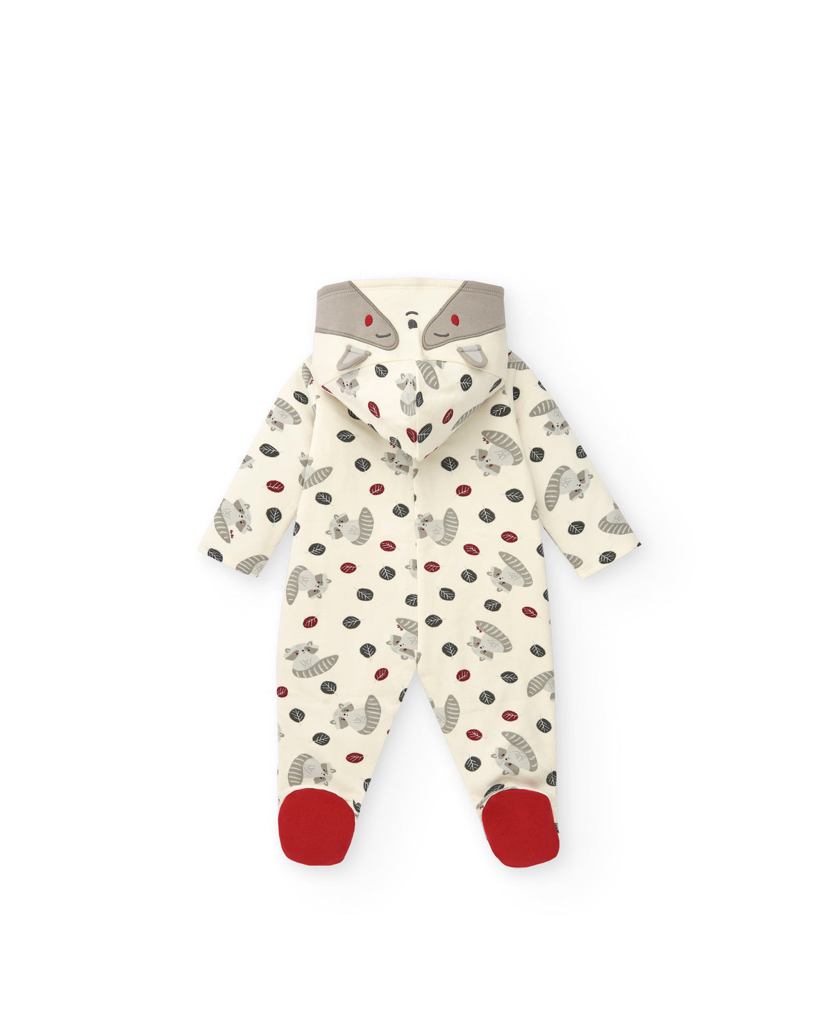 Pelele niño en blanco con estampado de mapaches y capucha