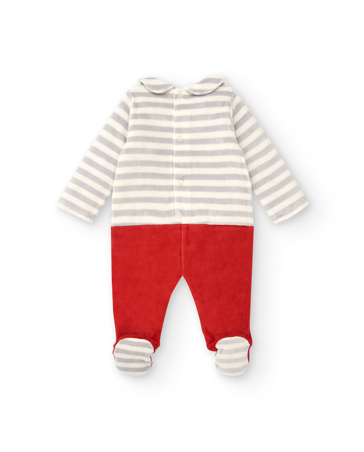 Pelele para niña en rayas grises con detalle de mapache