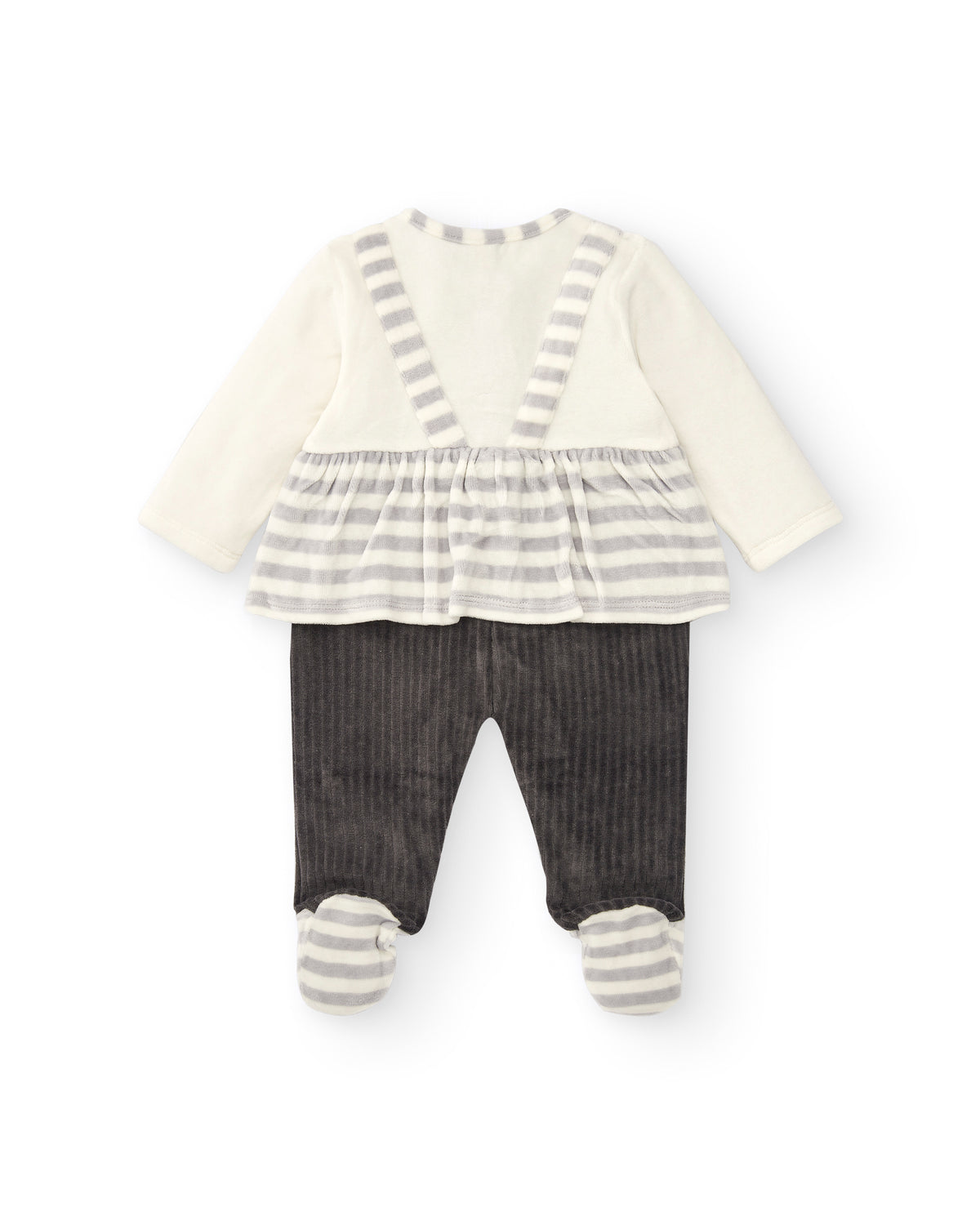 Pelele para niña en gris con rayas y mapache bordado colección
