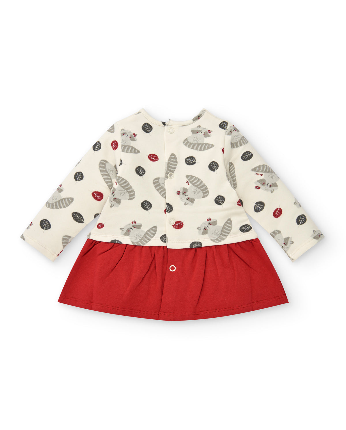 Vestido para niña en crudo con estampado de mapaches colección