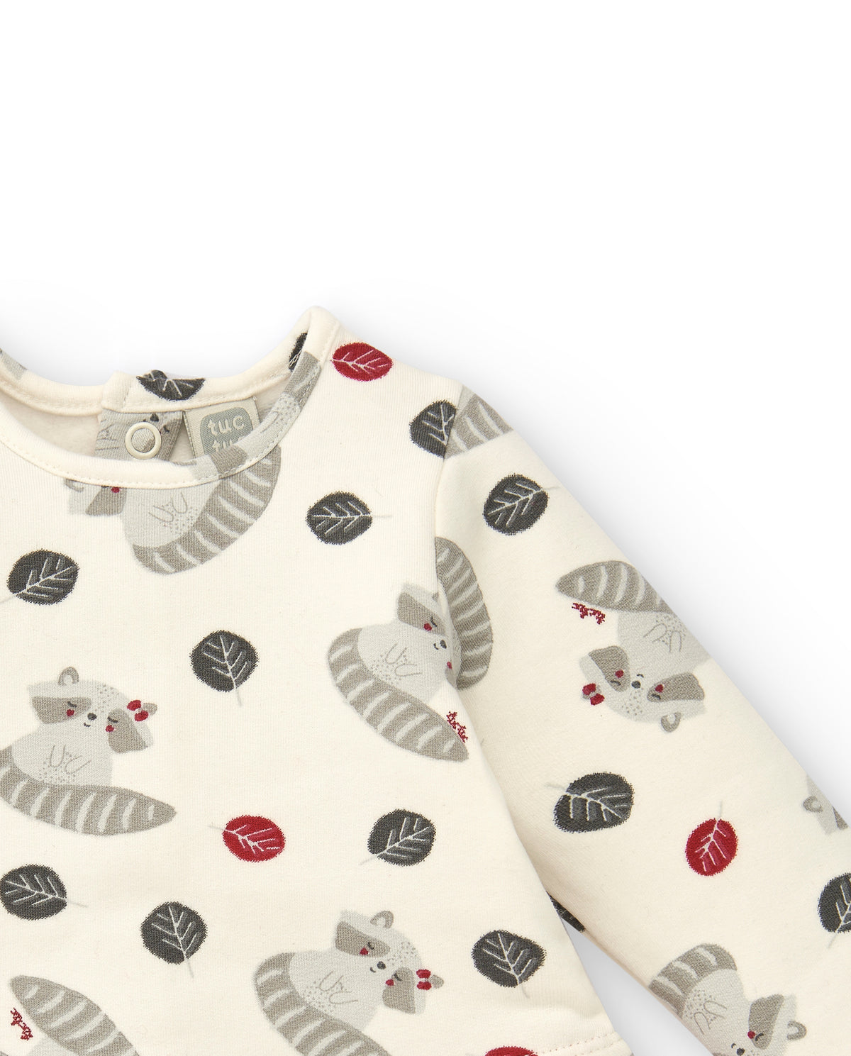 Vestido para niña en crudo con estampado de mapaches colección