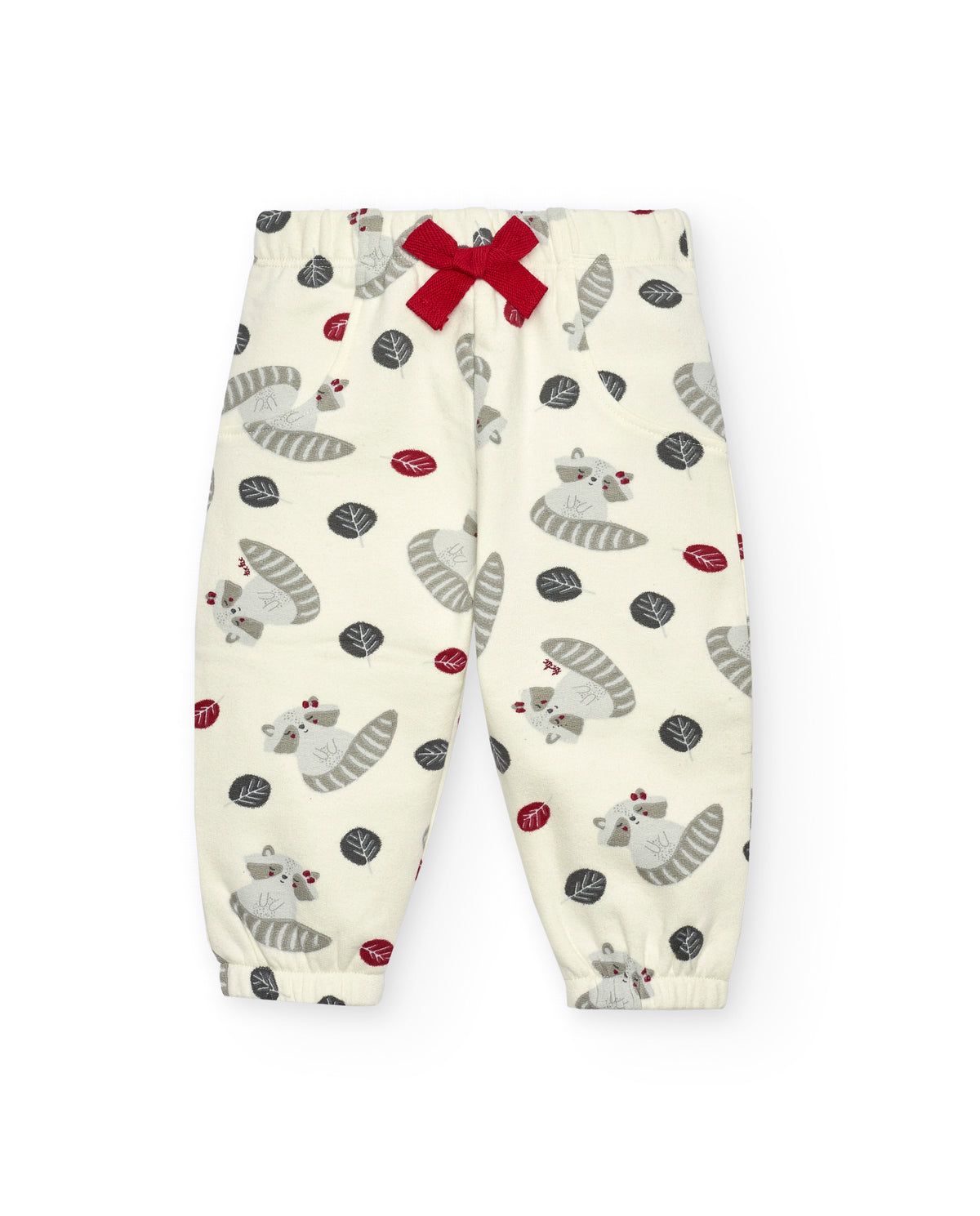 Conjunto para niña en rojo con estampado de mapaches colección