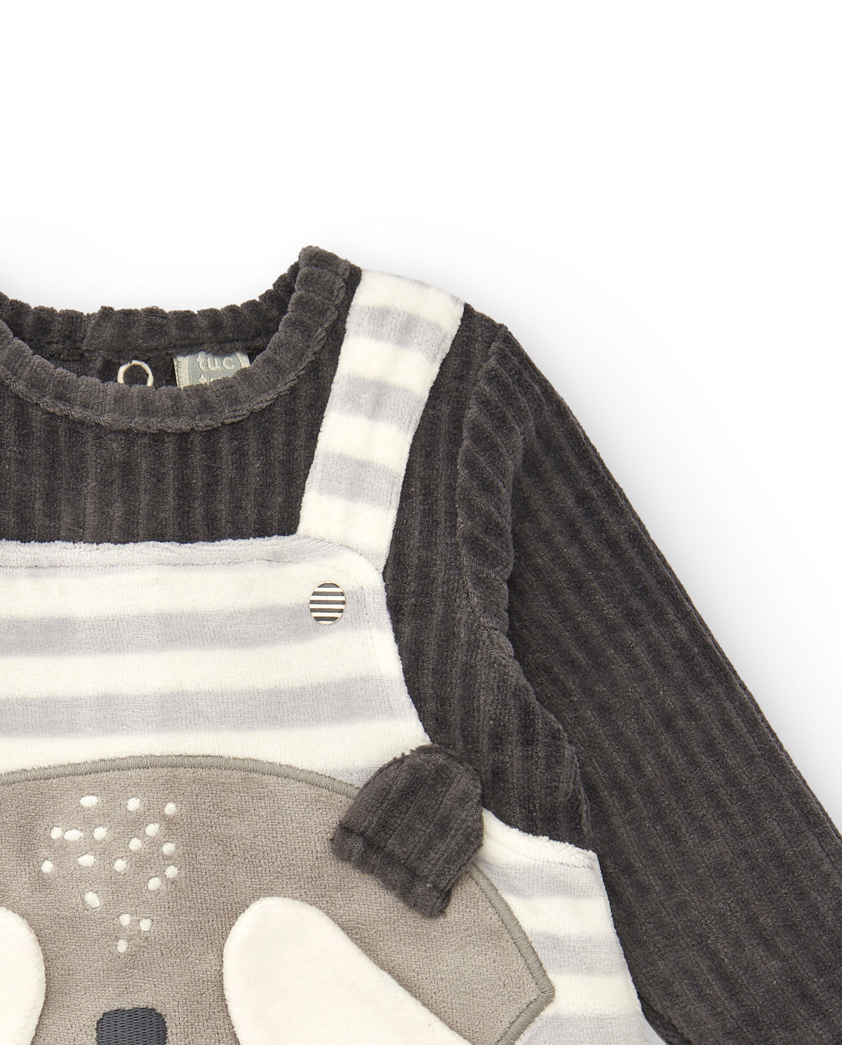 Vestido con camiseta para niña en gris con detalle de mapache y
