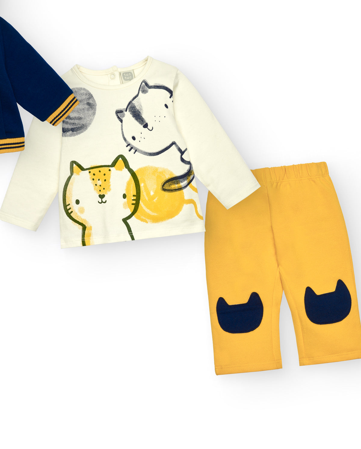 Conjunto de tres piezas para niño en azul marino con capucha y