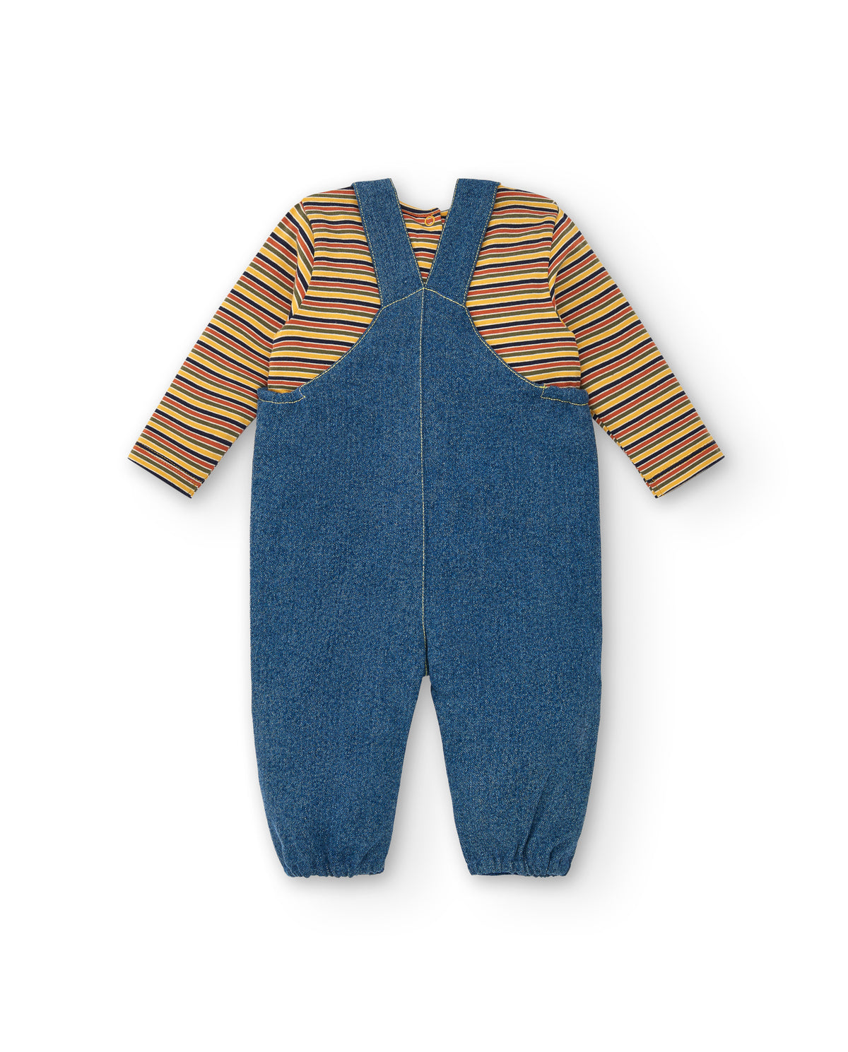 Peto con camiseta para niño en azul y amarillo con estampado de