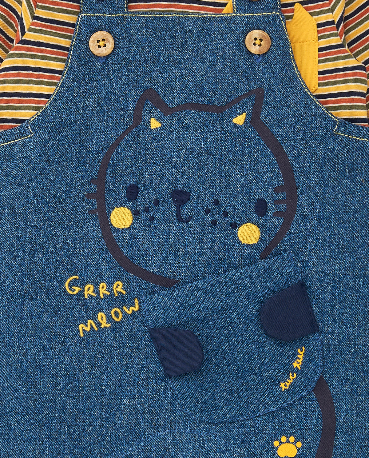 Peto con camiseta para niño en azul y amarillo con estampado de