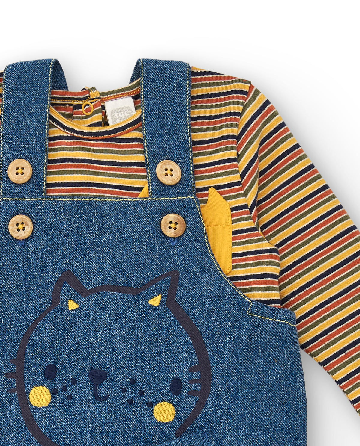 Peto con camiseta para niño en azul y amarillo con estampado de