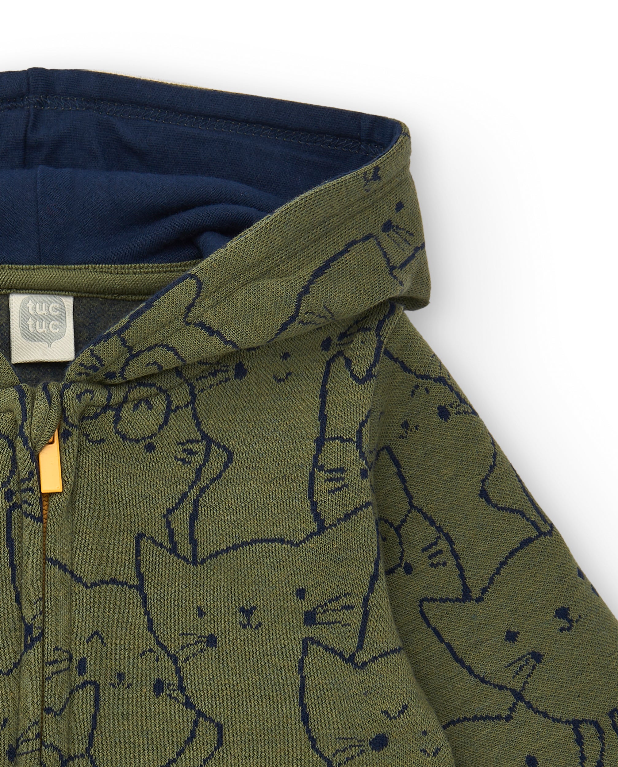 Chaqueta con capucha para niño en verde con estampado de gatos