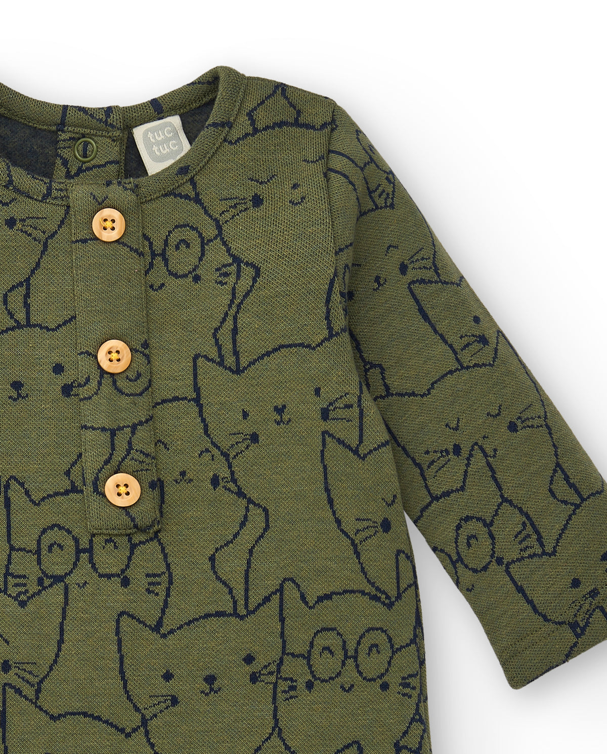 Pelele para niño en verde con estampado de gatos, colección