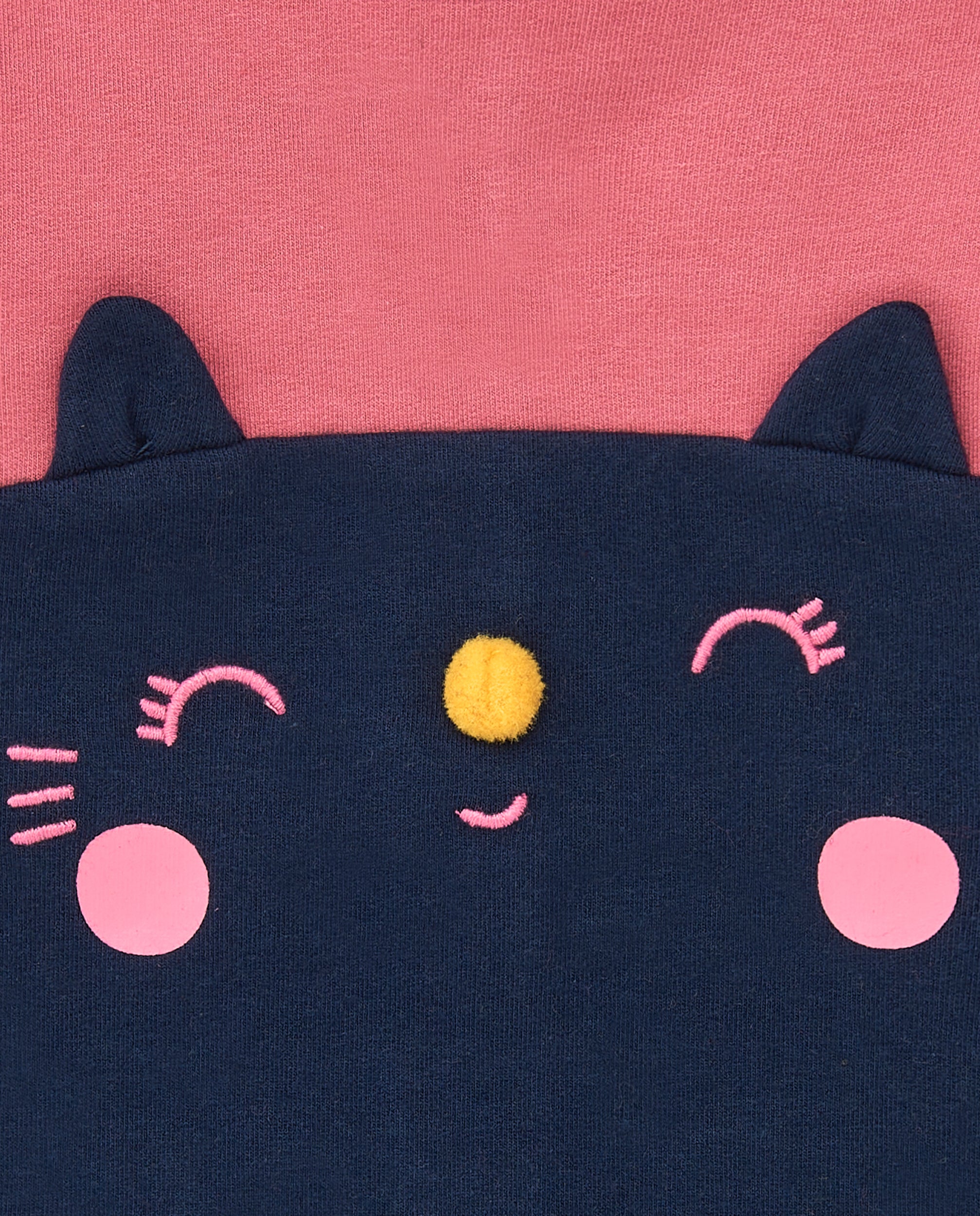 Vestido para niña en rosa con diseño de gatito en azul marino