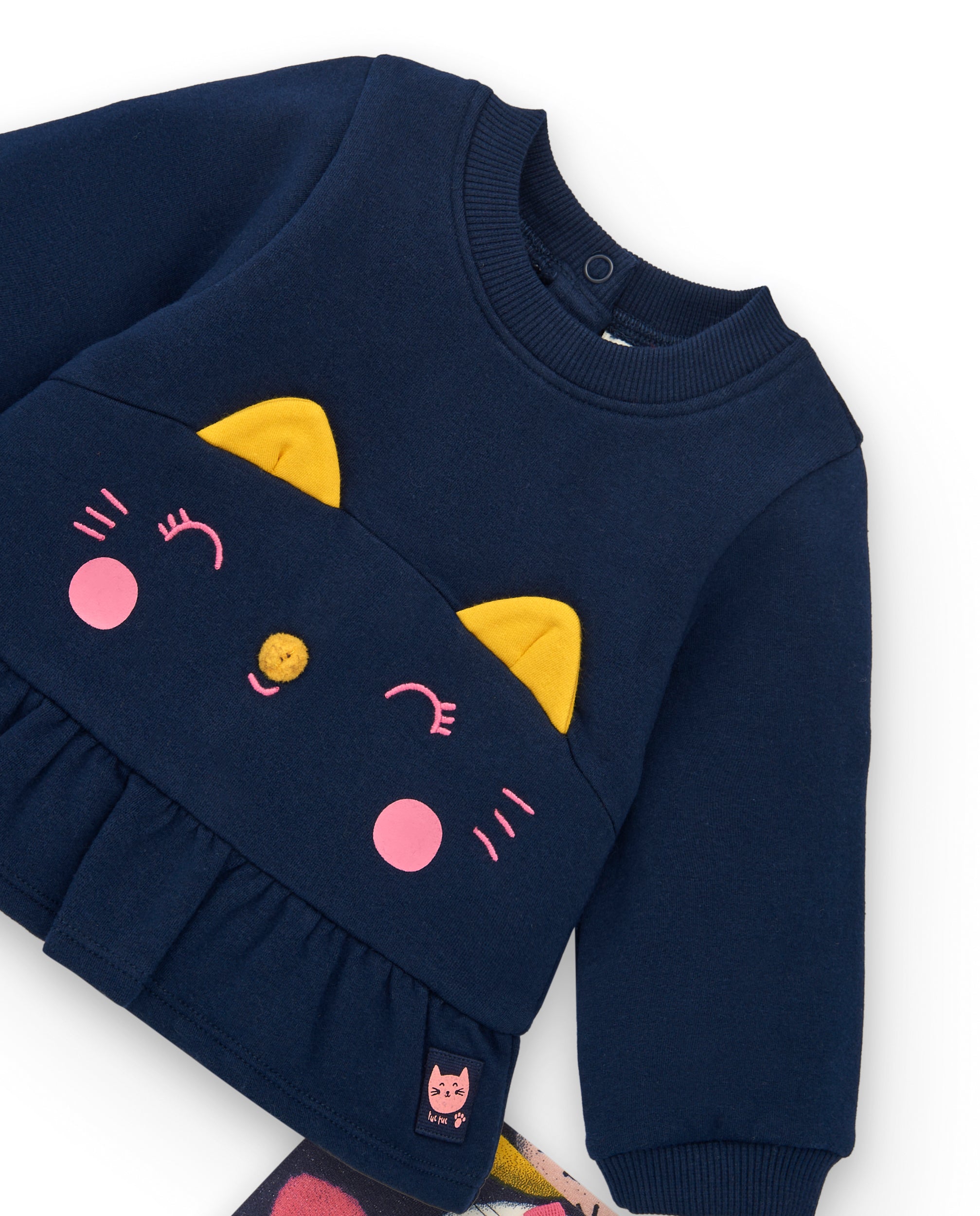 Conjunto para niña en azul marino con diseño de gatito