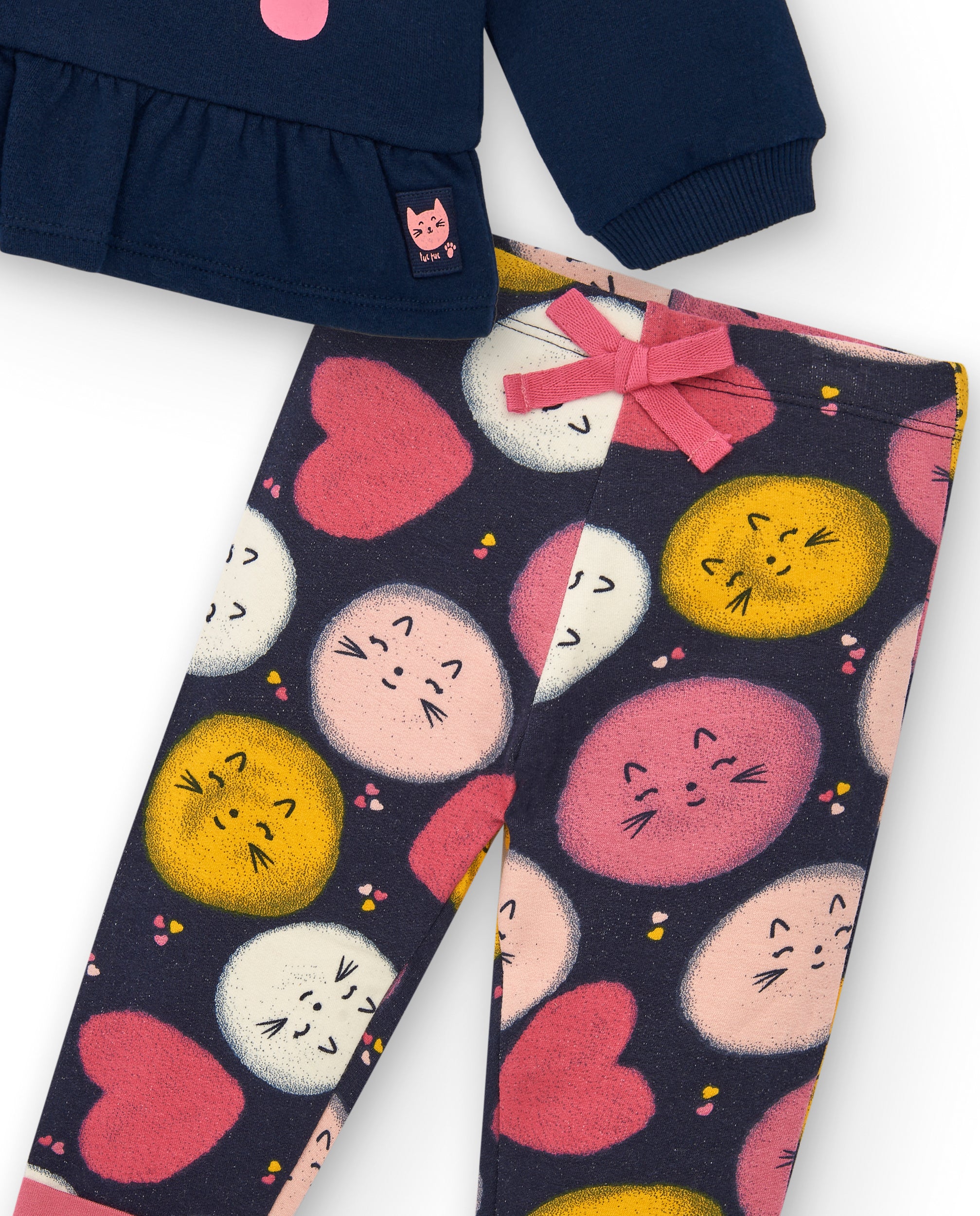 Conjunto para niña en azul marino con diseño de gatito