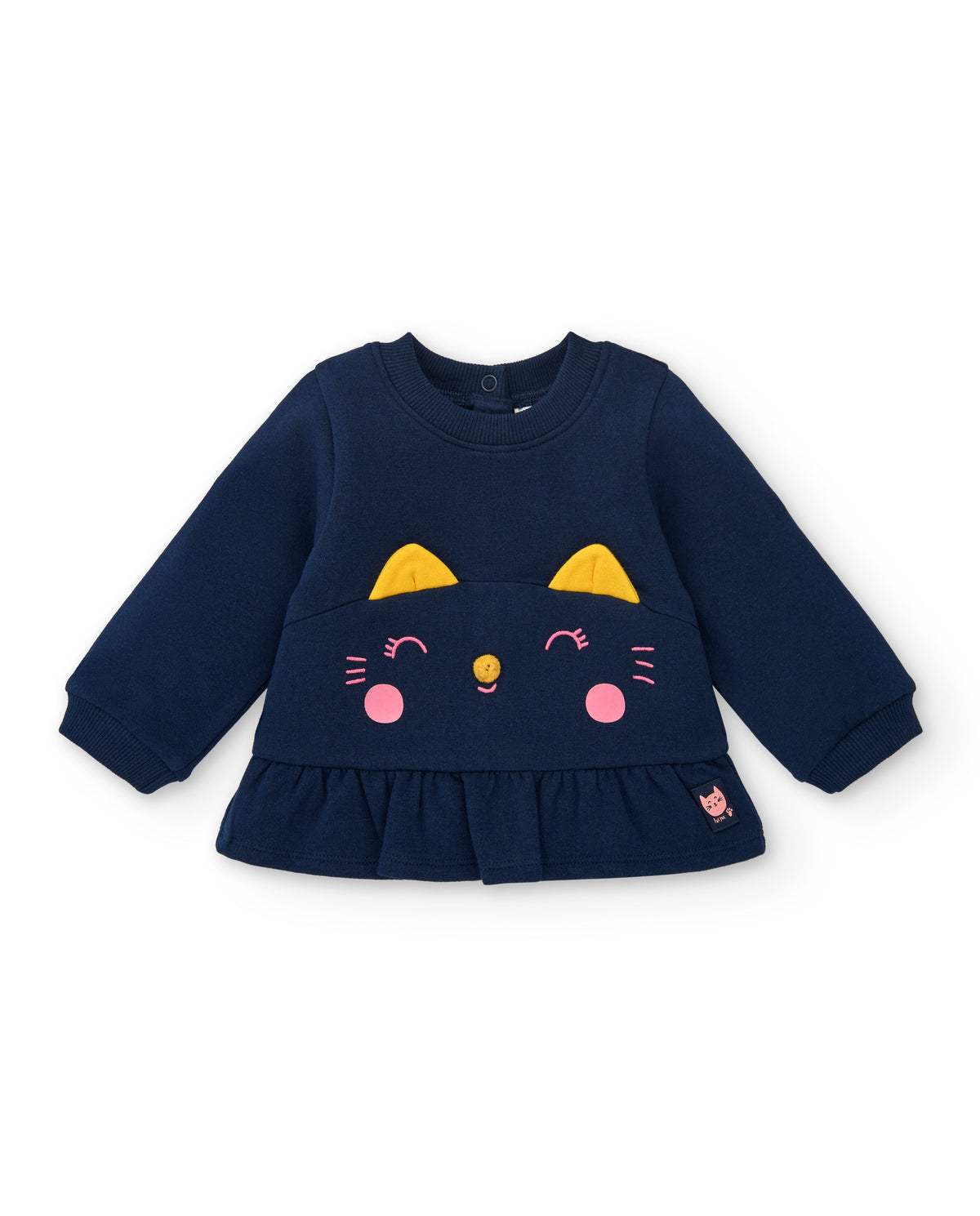 Conjunto para niña en azul marino con diseño de gatito