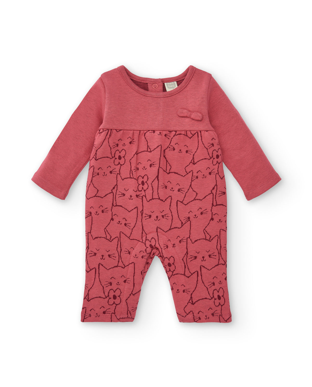 Pelele para niña en color rosa con estampado de gatitos
