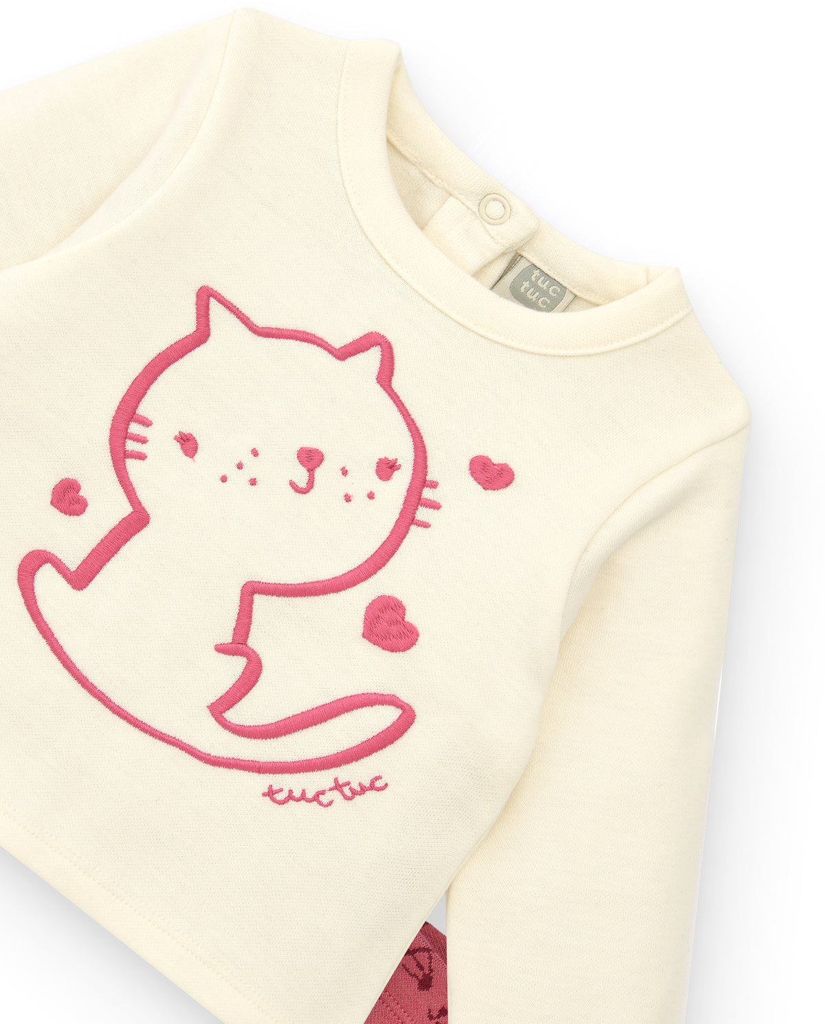 Conjunto para niña en crema y rosa con diseño de gatito