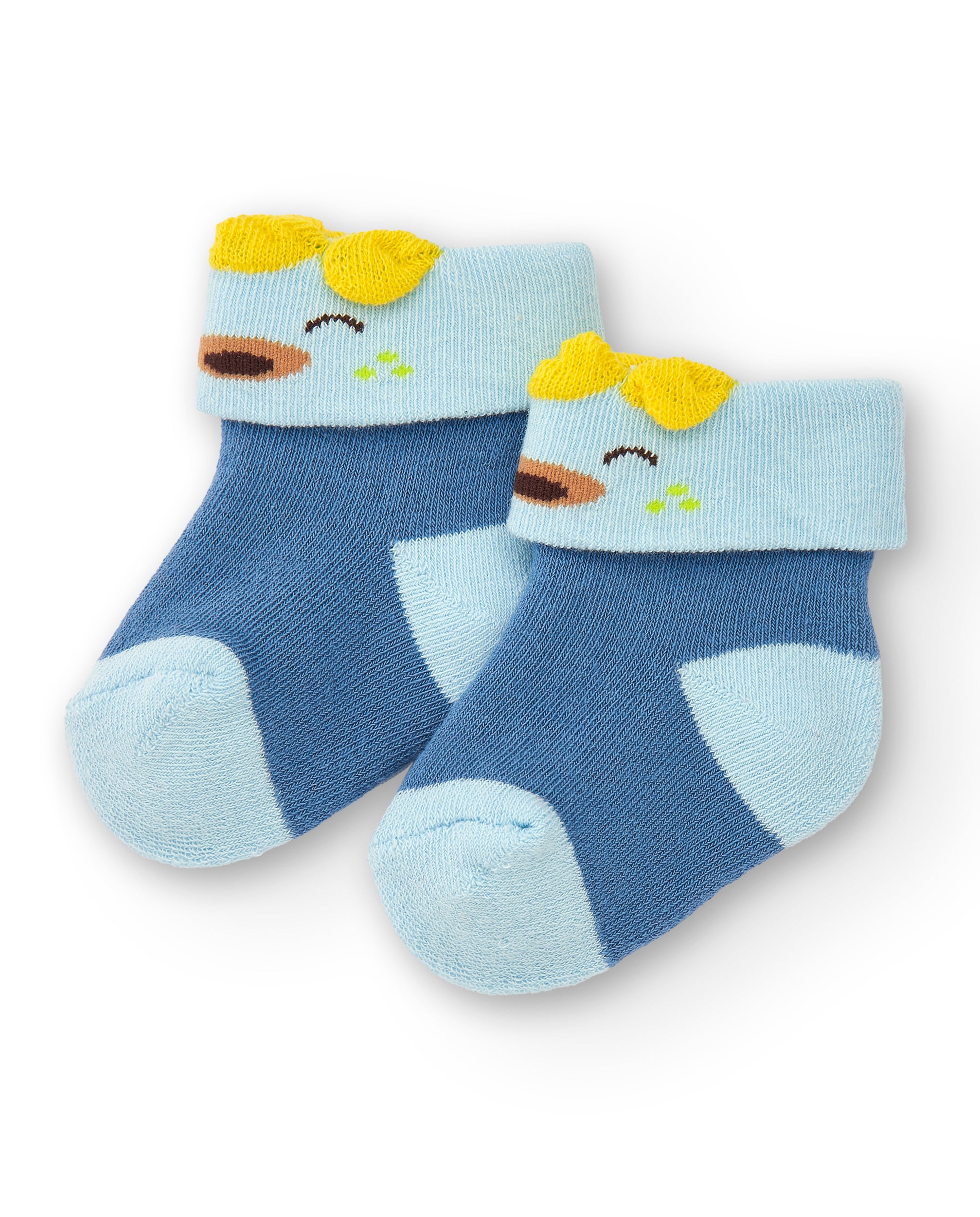 Calcetines con vuelta para niño en azul con detalle de