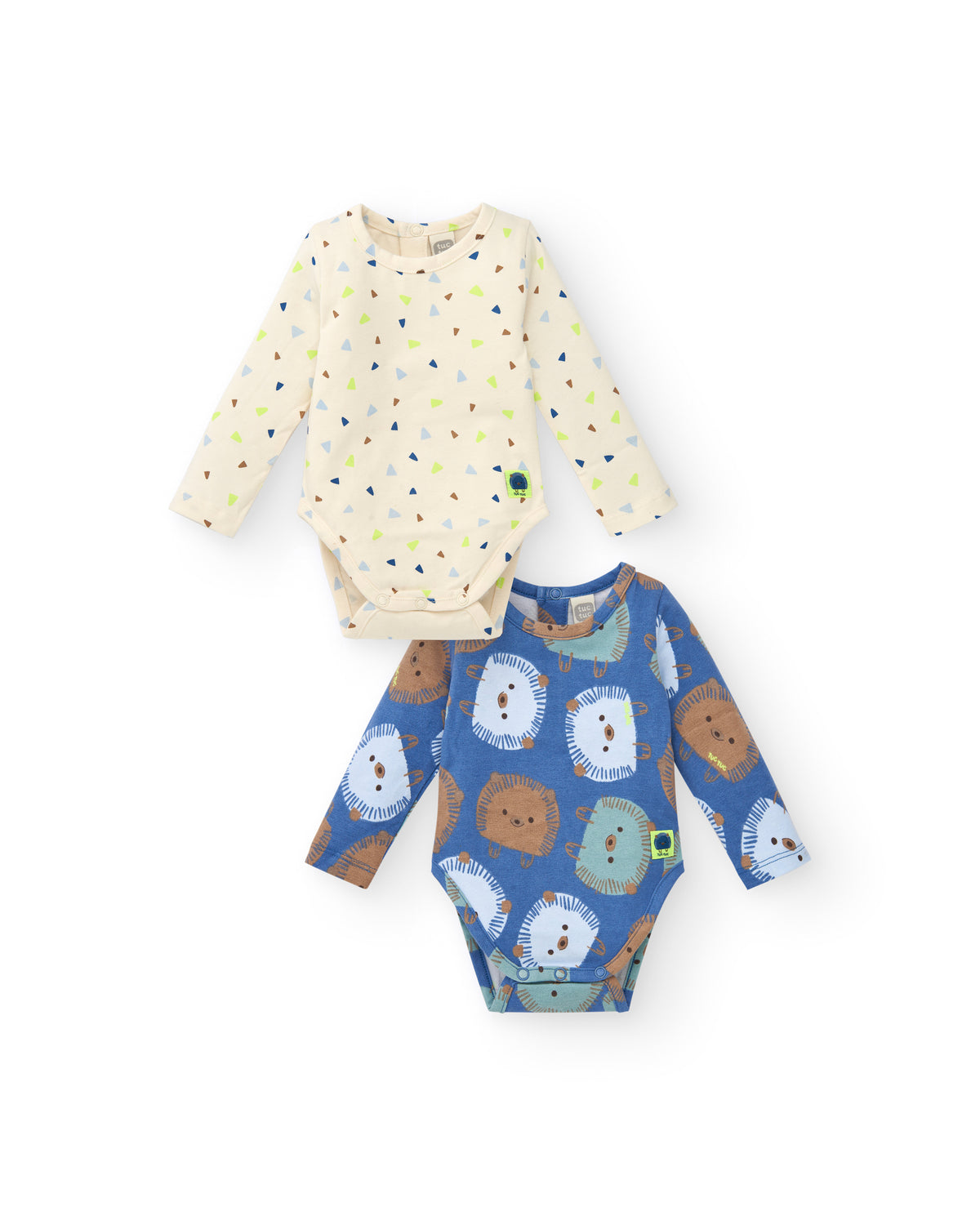 Pack de 2 bodies para niño en beige y azul con estampado de