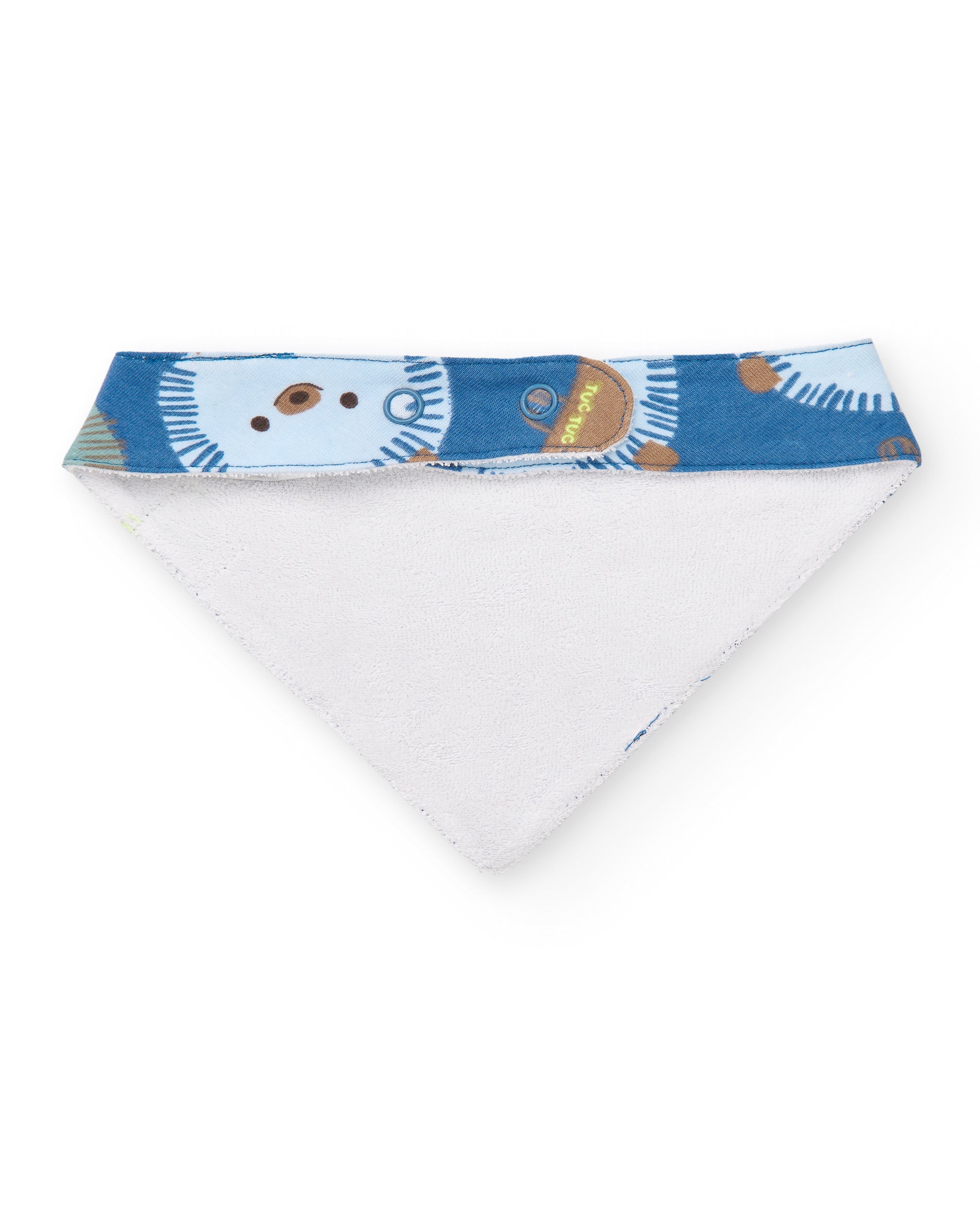 Babero bandana para niño en azul con estampado de erizos