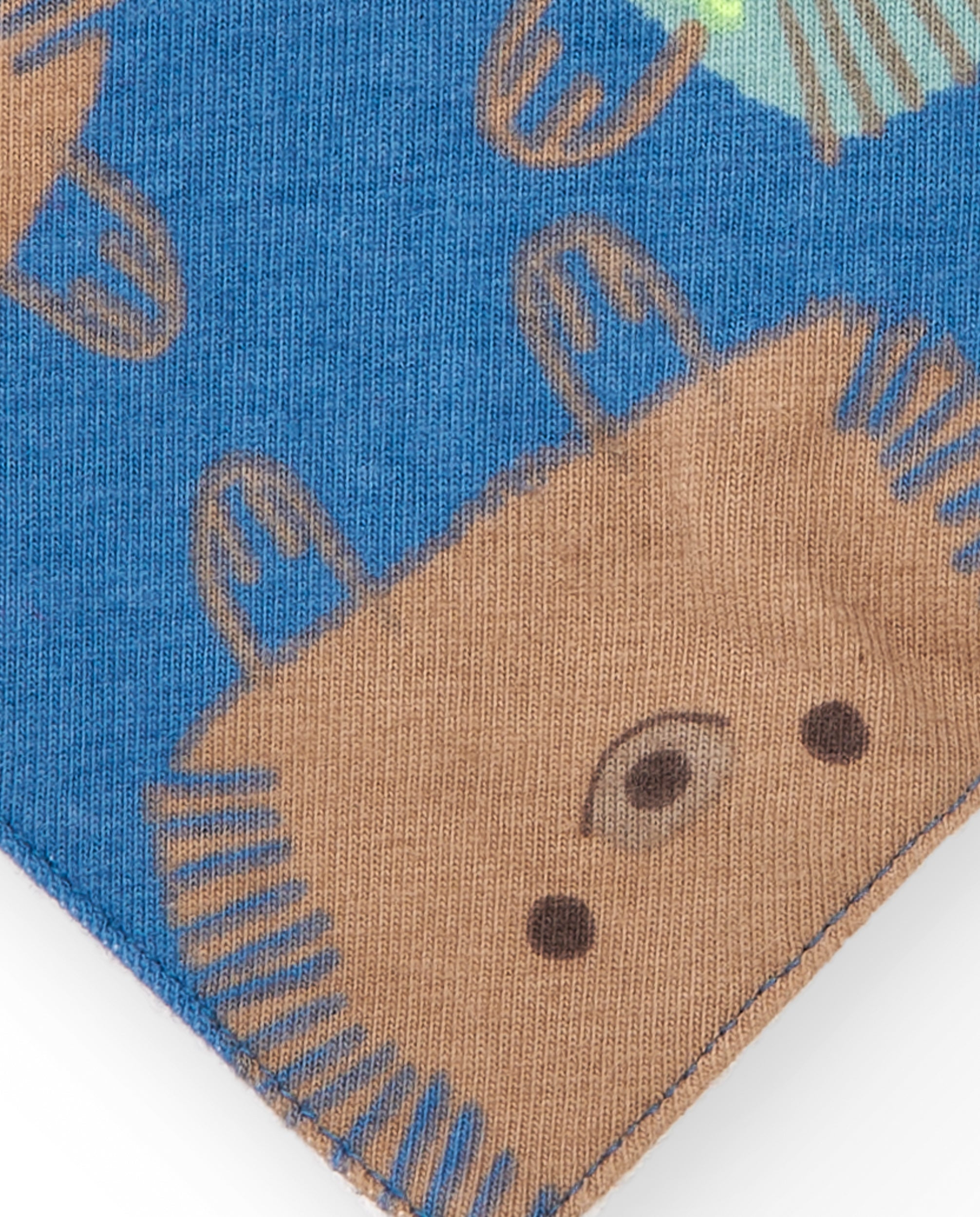 Babero bandana para niño en azul con estampado de erizos