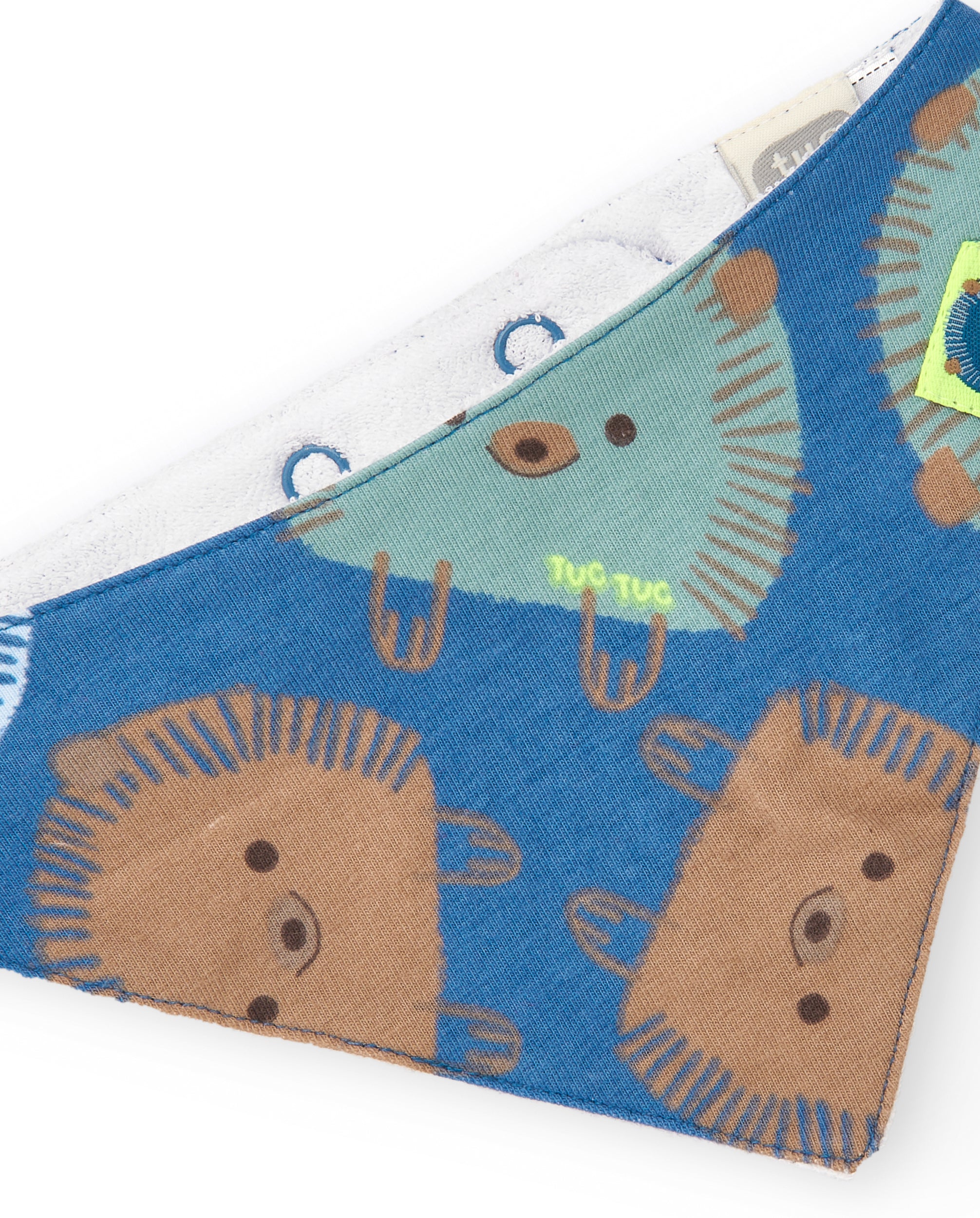 Babero bandana para niño en azul con estampado de erizos