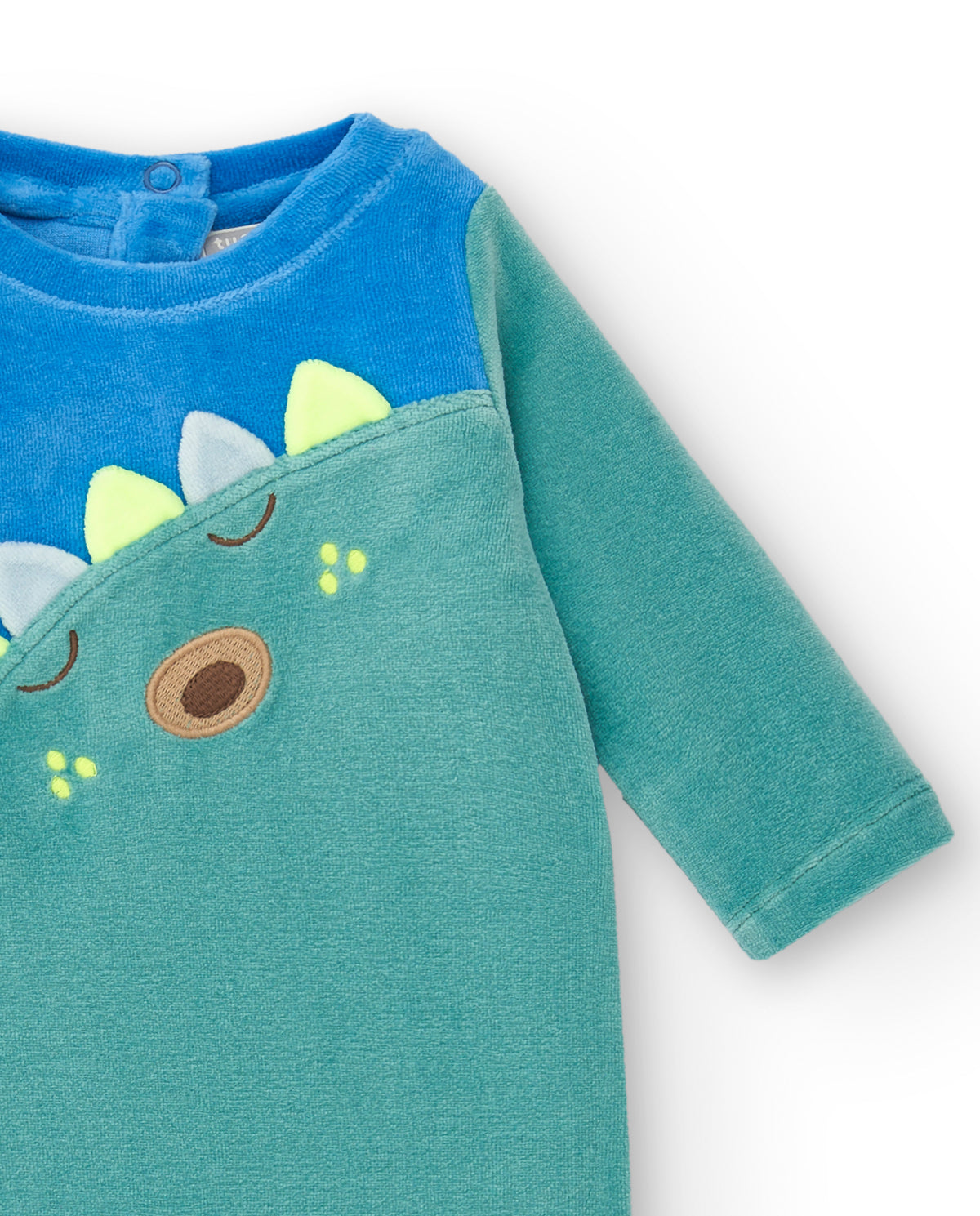 Pelele de manga larga para niño en azul y verde con diseño de